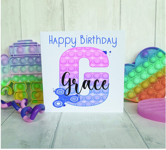 Pop it Birthday Card. Pop it Fidget Birthday Card, Personalised Pop it PINK AND PURPLE Card