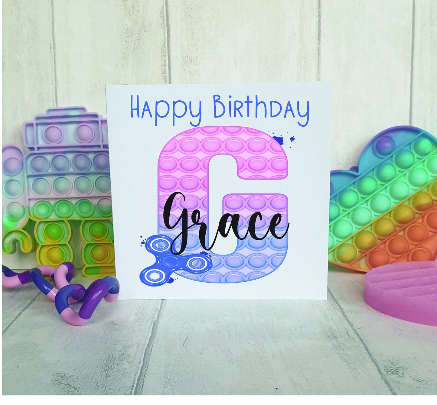 Pop it Birthday Card. Pop it Fidget Birthday Card, Personalised Pop it PINK AND PURPLE Card