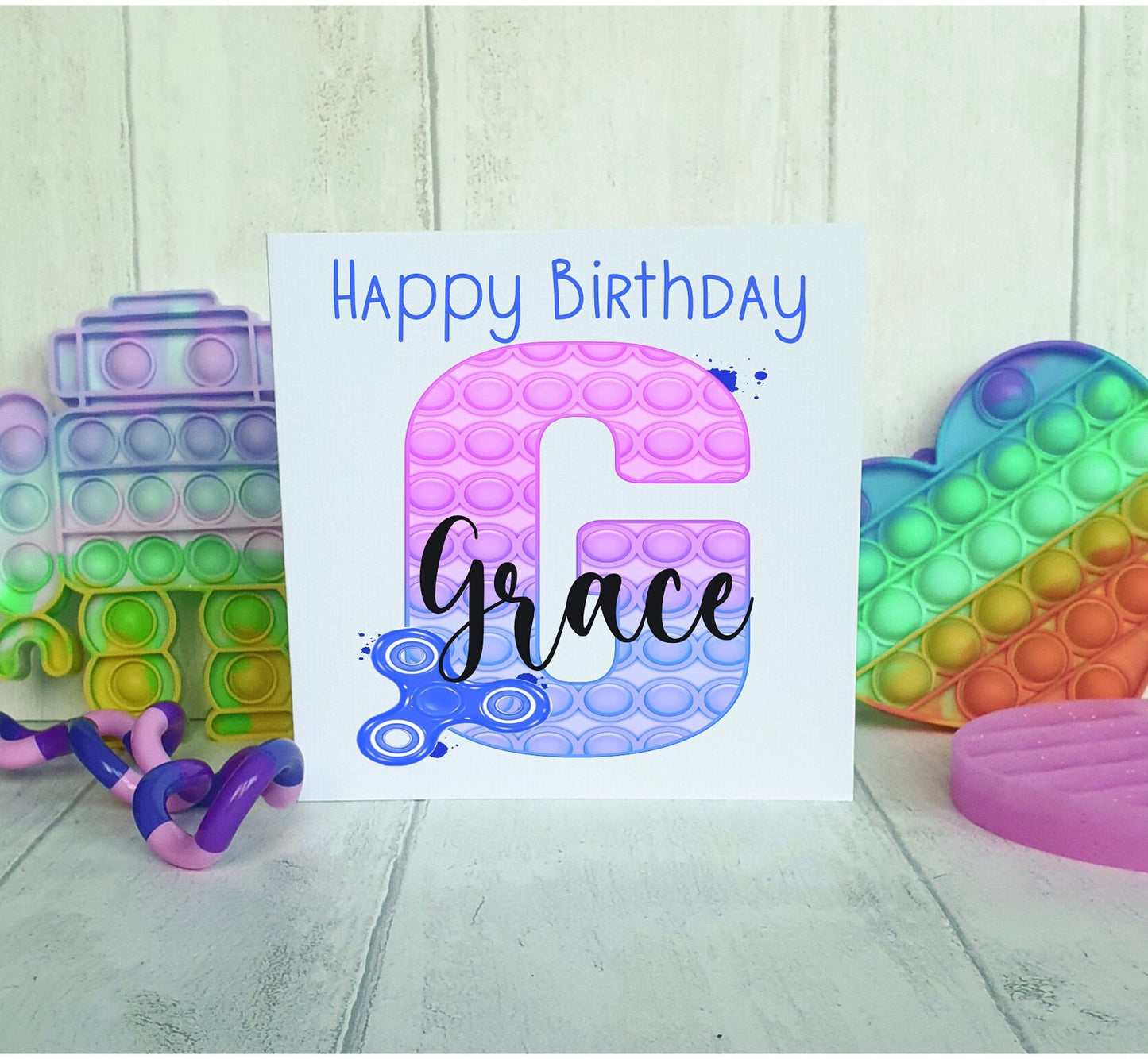 Pop it Birthday Card. Pop it Fidget Birthday Card, Personalised Pop it PINK AND PURPLE Card