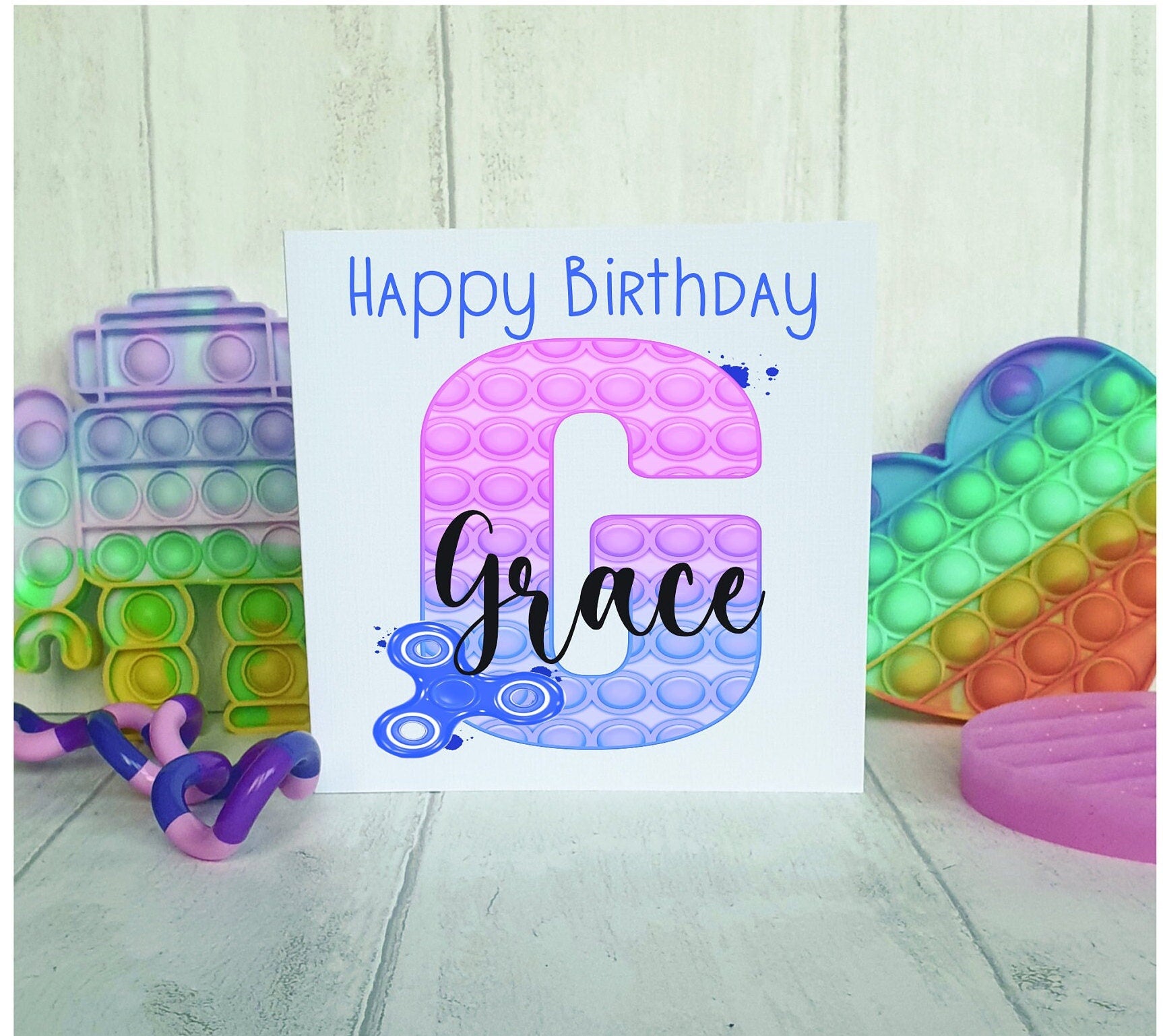 Pop it Birthday Card. Pop it Fidget Birthday Card, Personalised Pop it PINK AND PURPLE Card