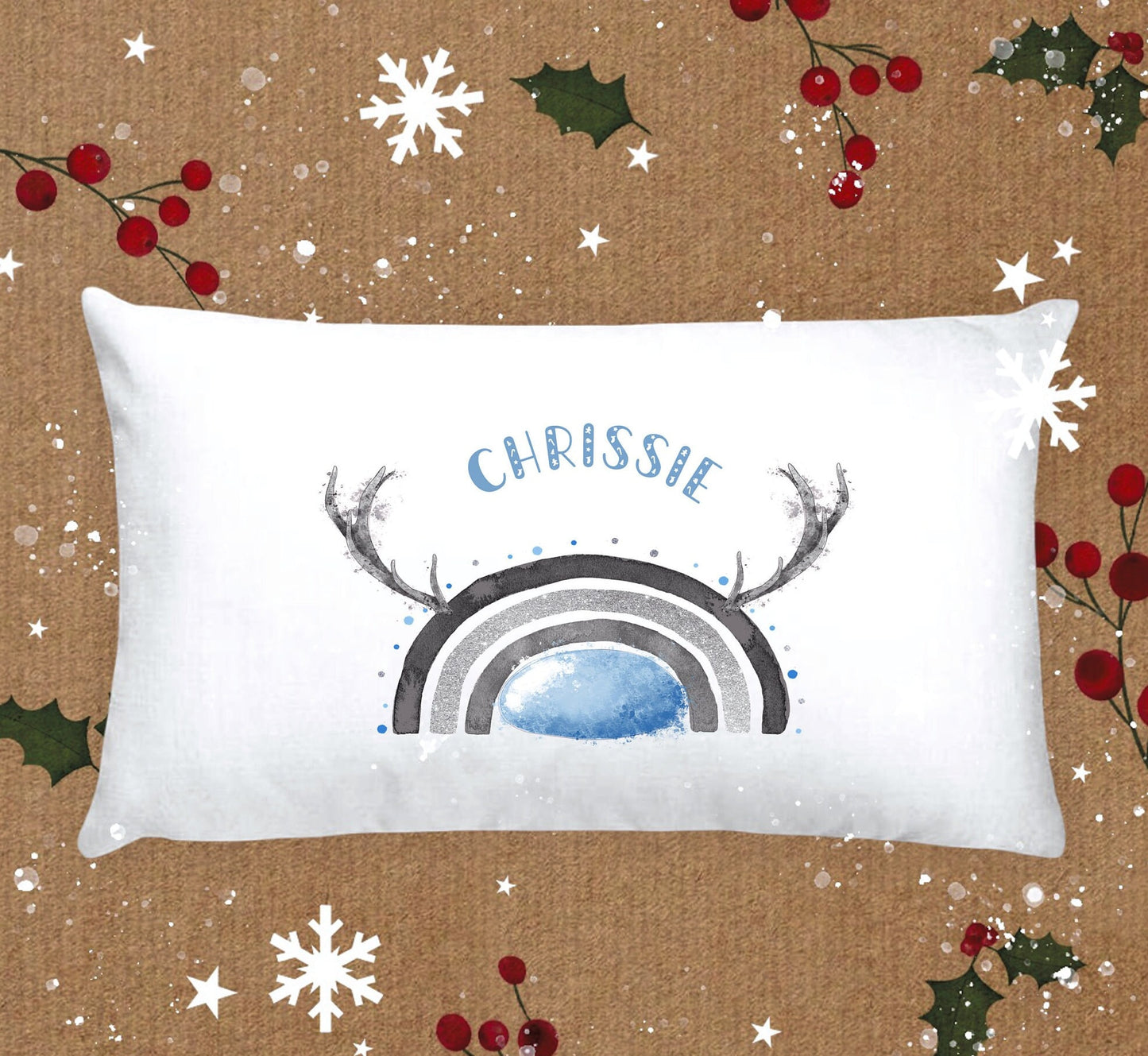 Personalised Christmas Pillow Case, Seasonal Pillow Case, Reindeer Pillow Case