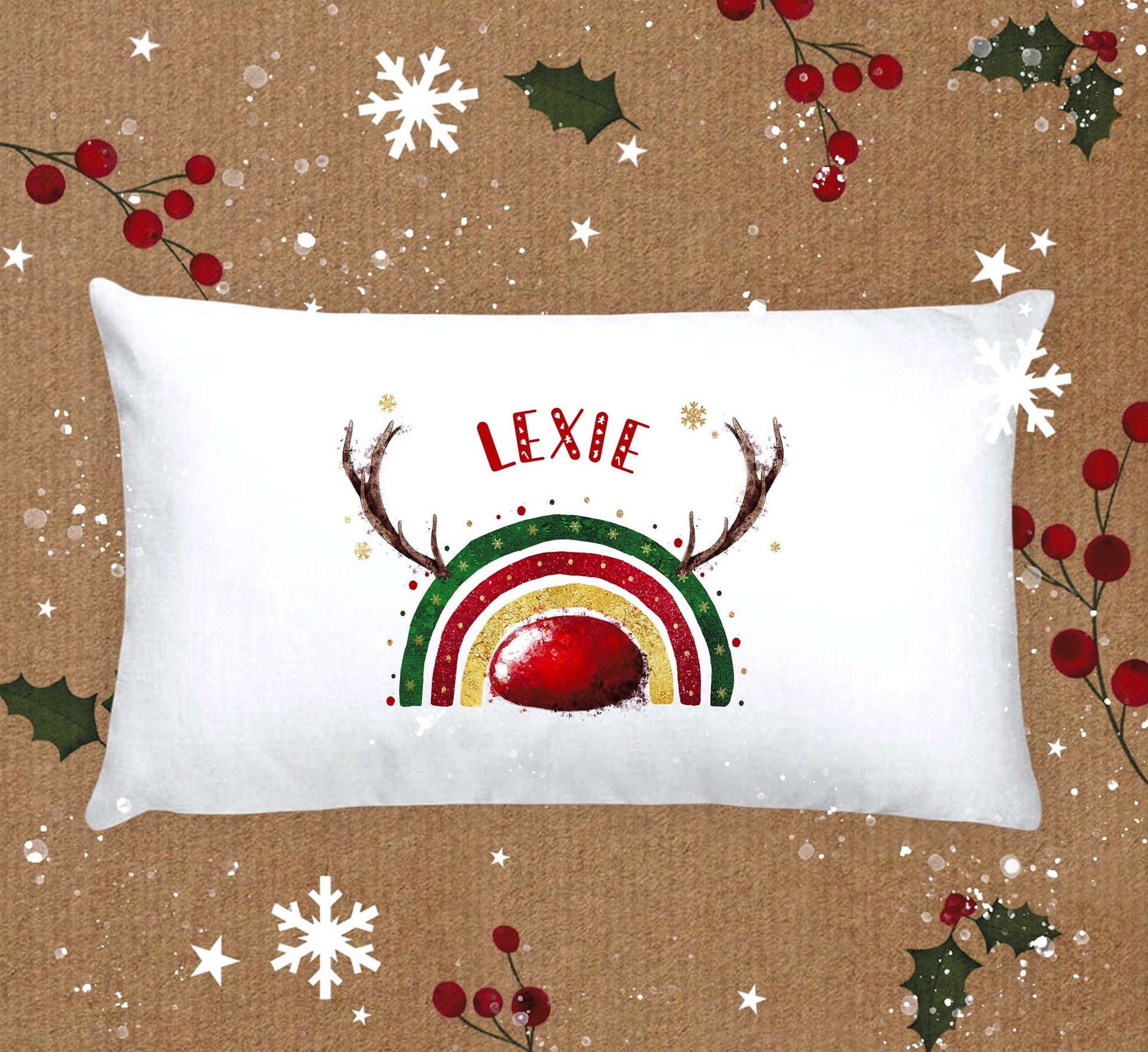 Reindeer Christmas Pillow Case, Personalised Christmas Pillow Case, Seasonal Pillow Case, Reindeer Pillow Case