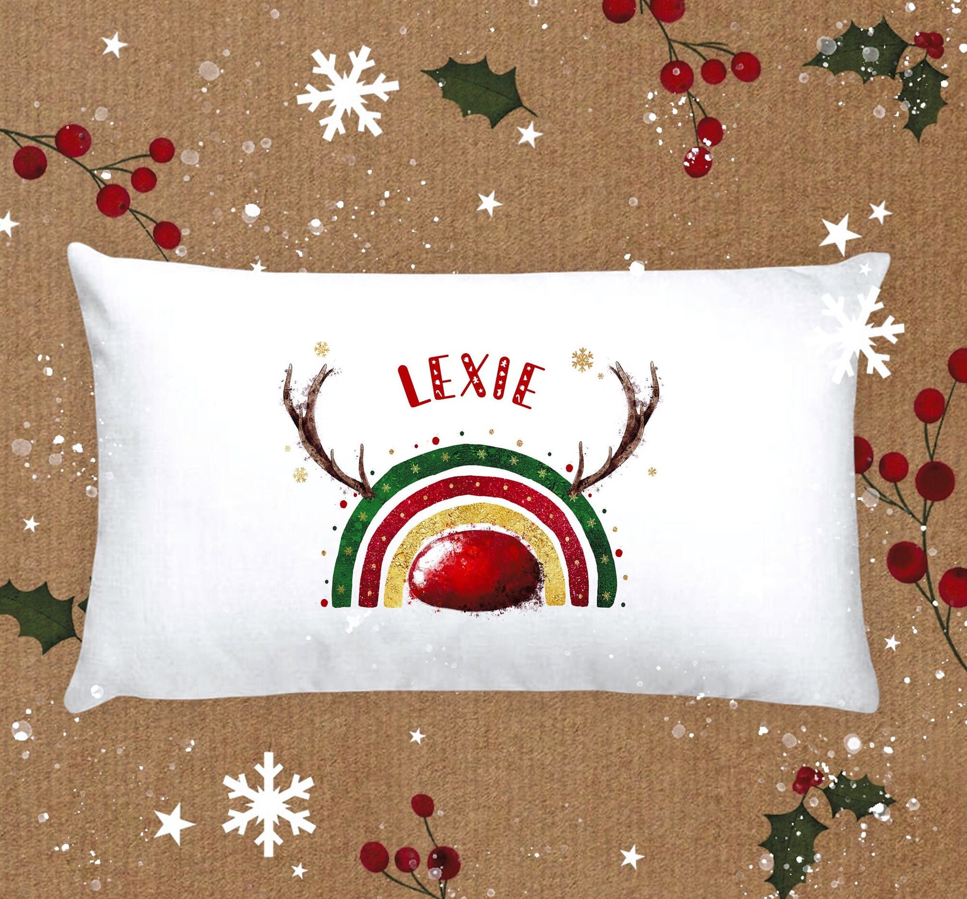 Reindeer Christmas Pillow Case, Personalised Christmas Pillow Case, Seasonal Pillow Case, Reindeer Pillow Case