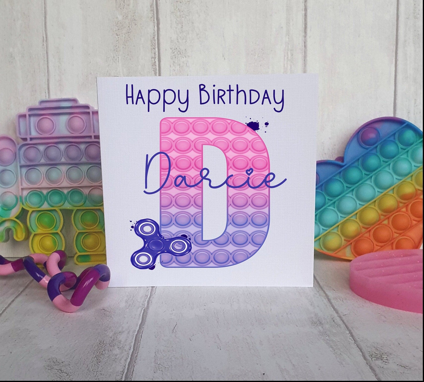Pop it Birthday Card. Pop it Fidget Birthday Card, Personalised Pop it PINK AND PURPLE Card