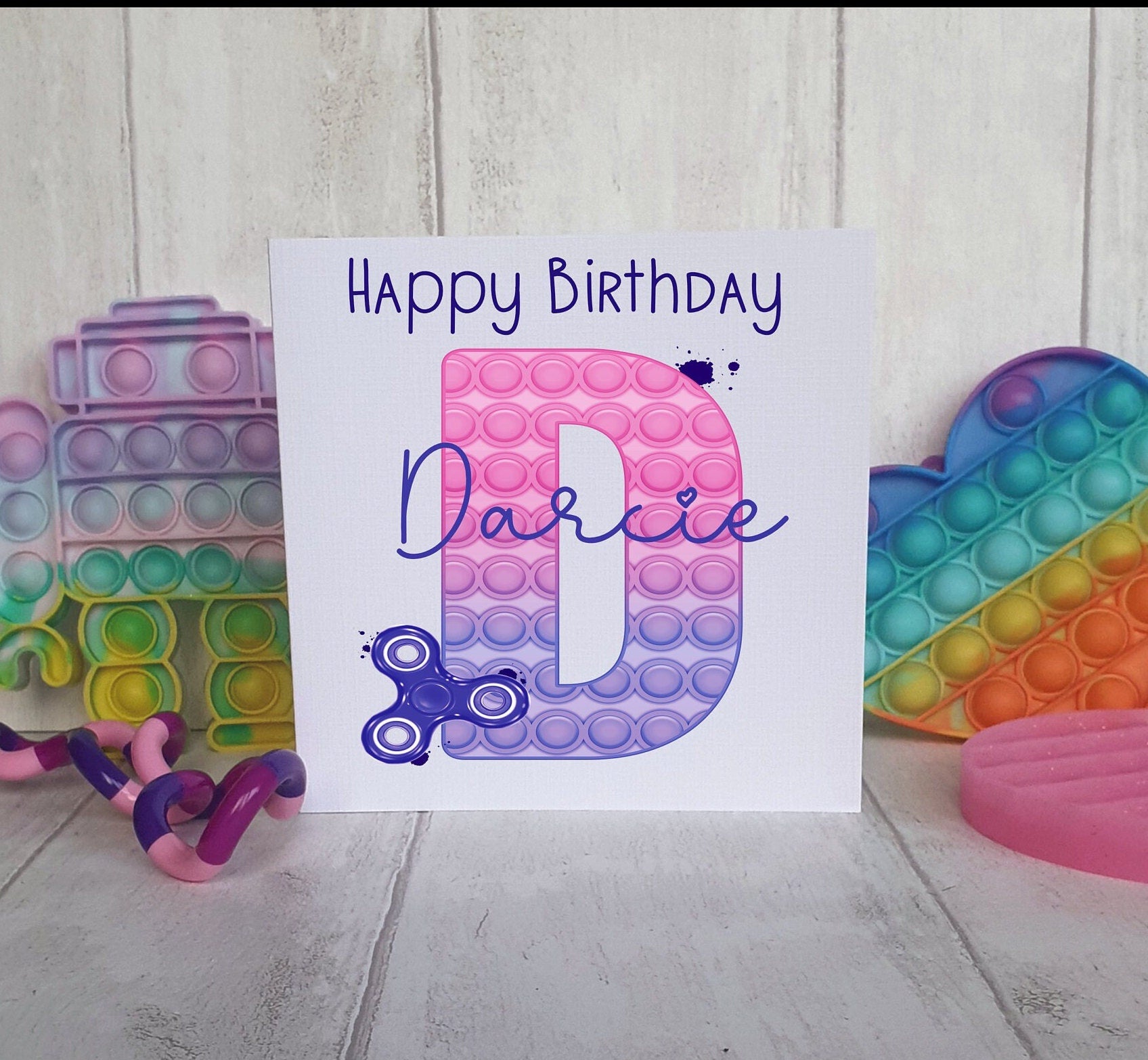 Pop it Birthday Card. Pop it Fidget Birthday Card, Personalised Pop it PINK AND PURPLE Card