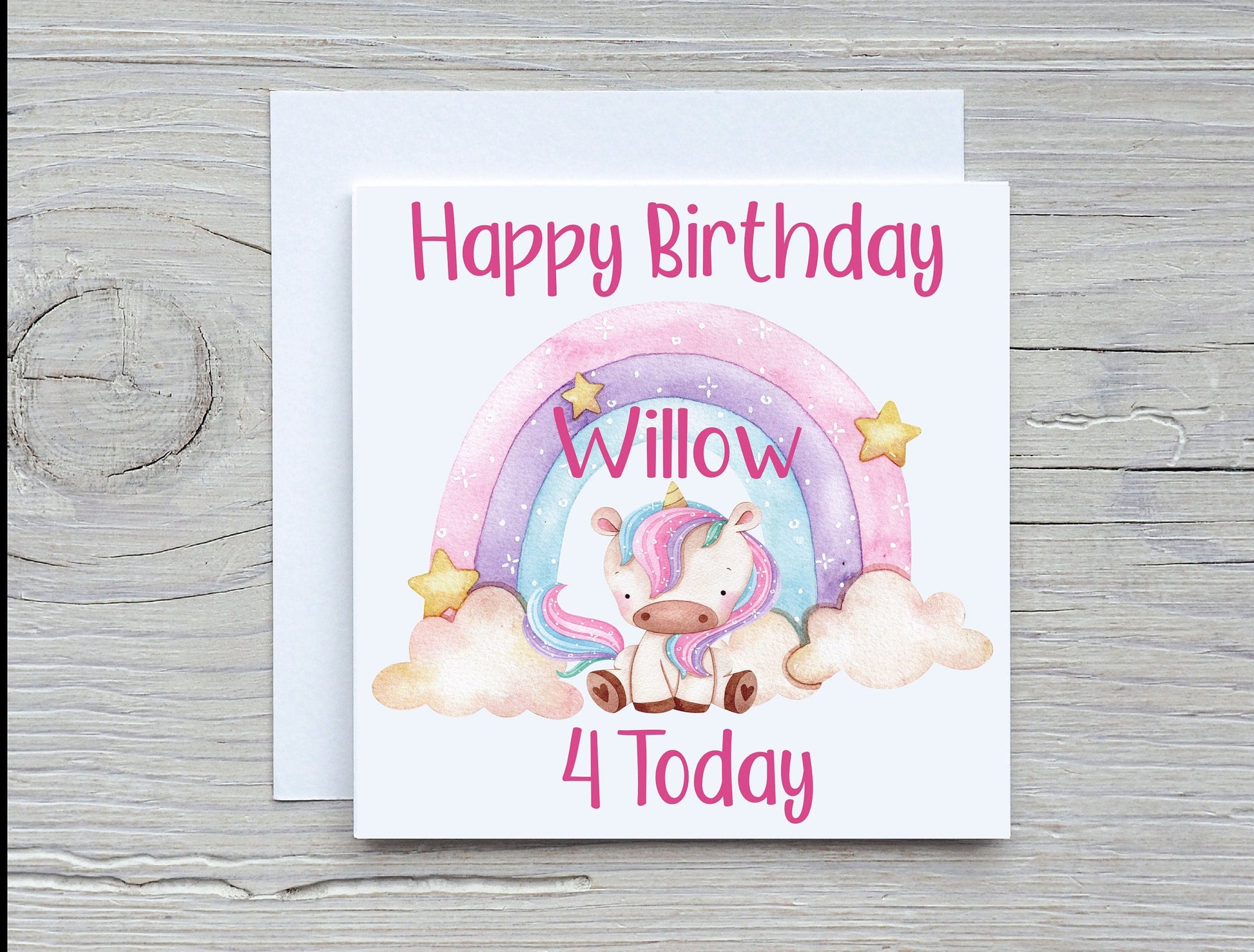 Unicorn Birthday Card, Personalised Unicorn Rainbow Birthday Card, Kids Birthday Card