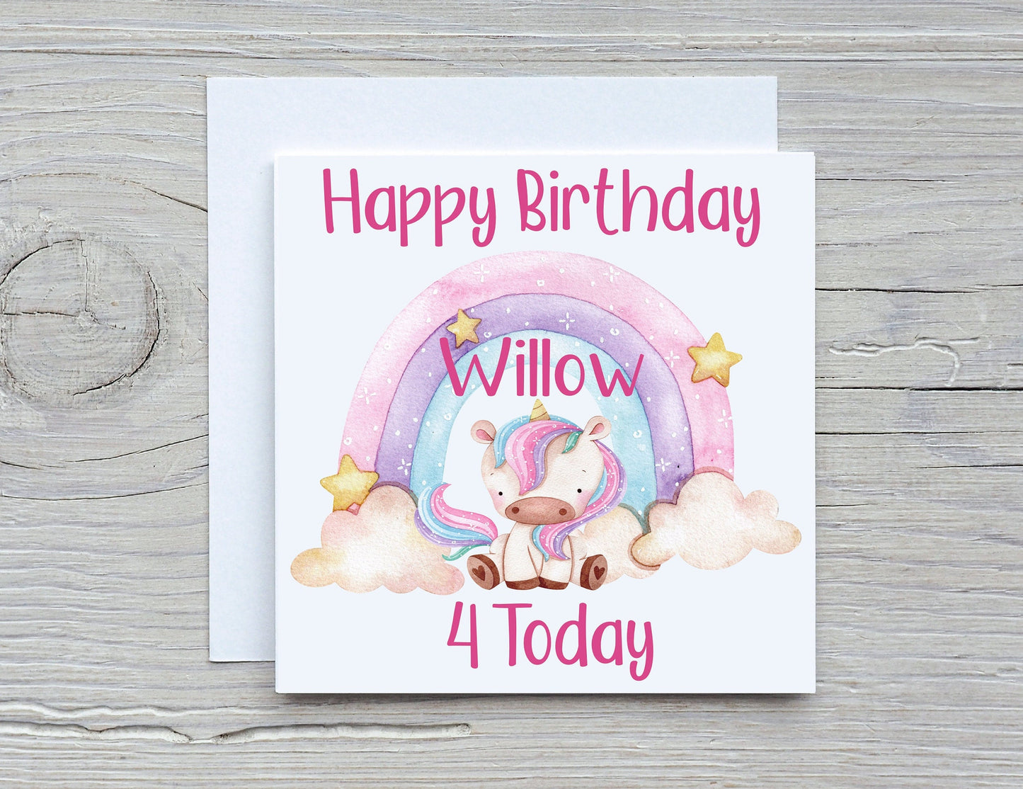 Unicorn Birthday Card, Personalised Unicorn Rainbow Birthday Card, Kids Birthday Card