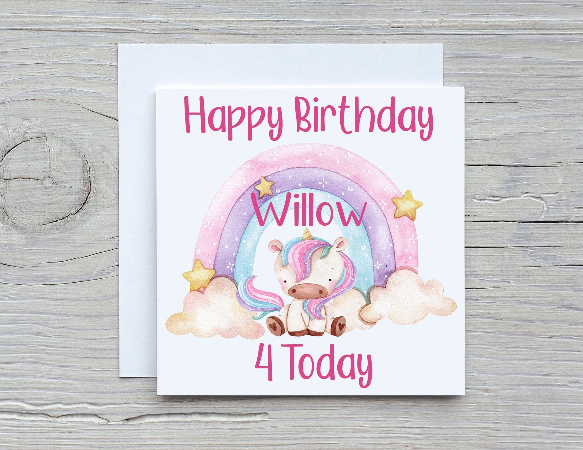 Unicorn Birthday Card, Personalised Unicorn Rainbow Birthday Card, Kids Birthday Card