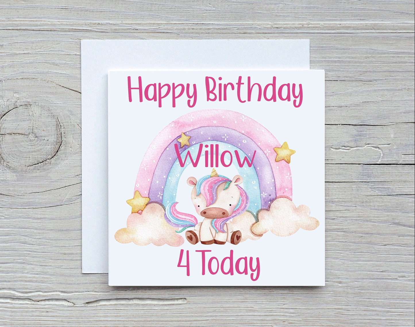 Unicorn Birthday Card, Personalised Unicorn Rainbow Birthday Card, Kids Birthday Card