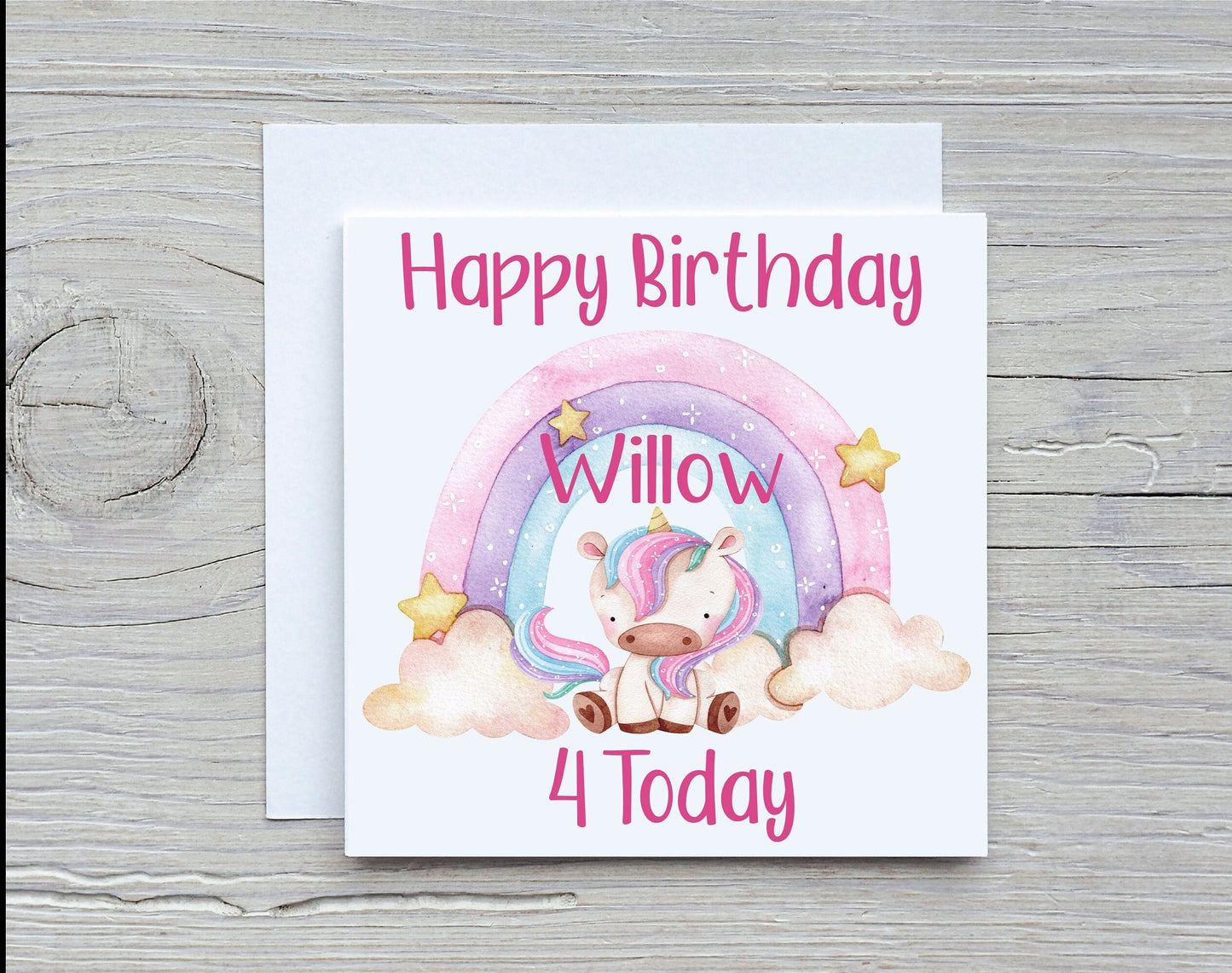 Unicorn Birthday Card, Personalised Unicorn Rainbow Birthday Card, Kids Birthday Card