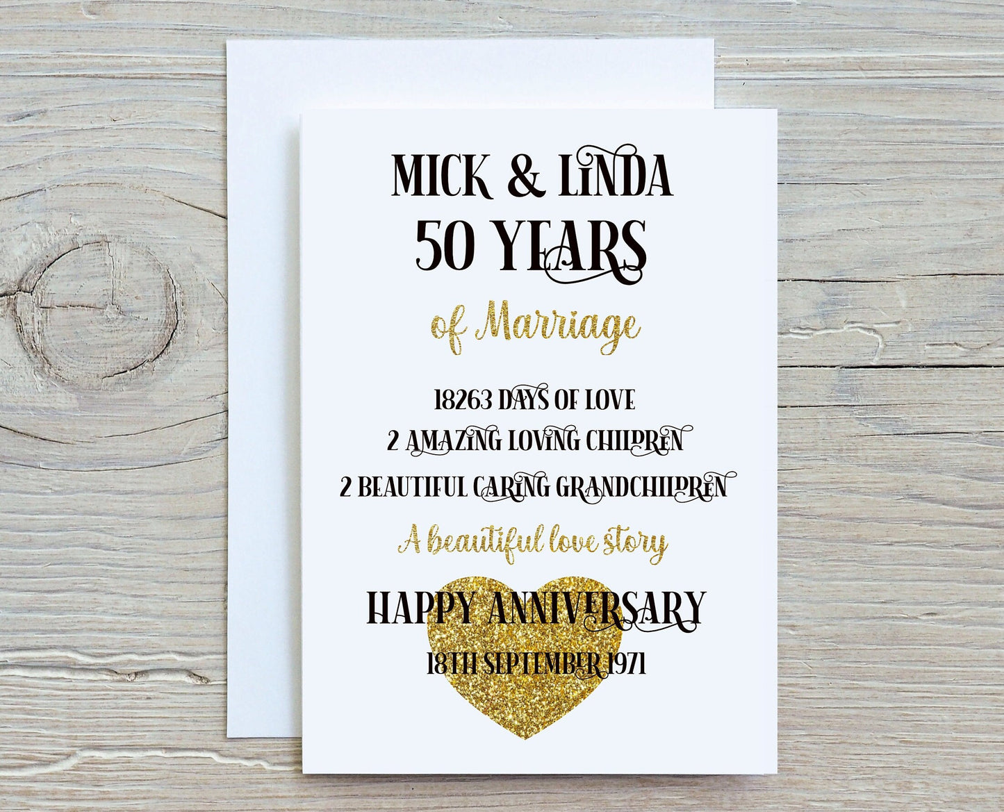 Golden Wedding Anniversary Card, Personalised 50 Years Of Marriage Card, Special Wedding Anniversary Card