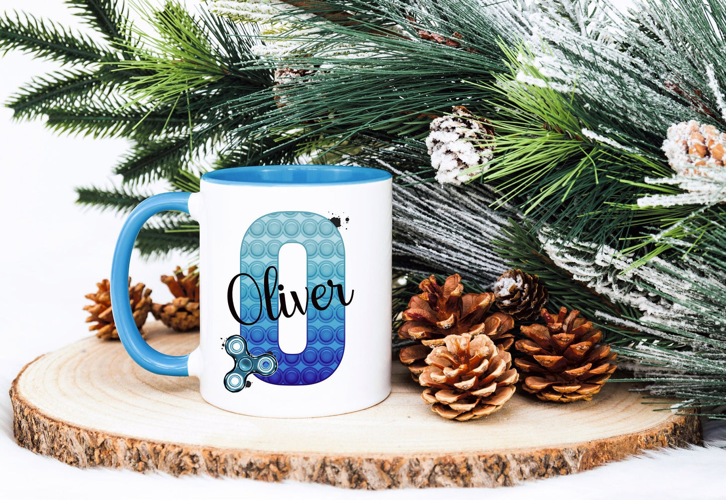 Poppit Fidget Toy Mug, Personalised Fidget Themed Initial Mug, Sensory Poppit Personalised Cup, Blue Fidget Initial Mug