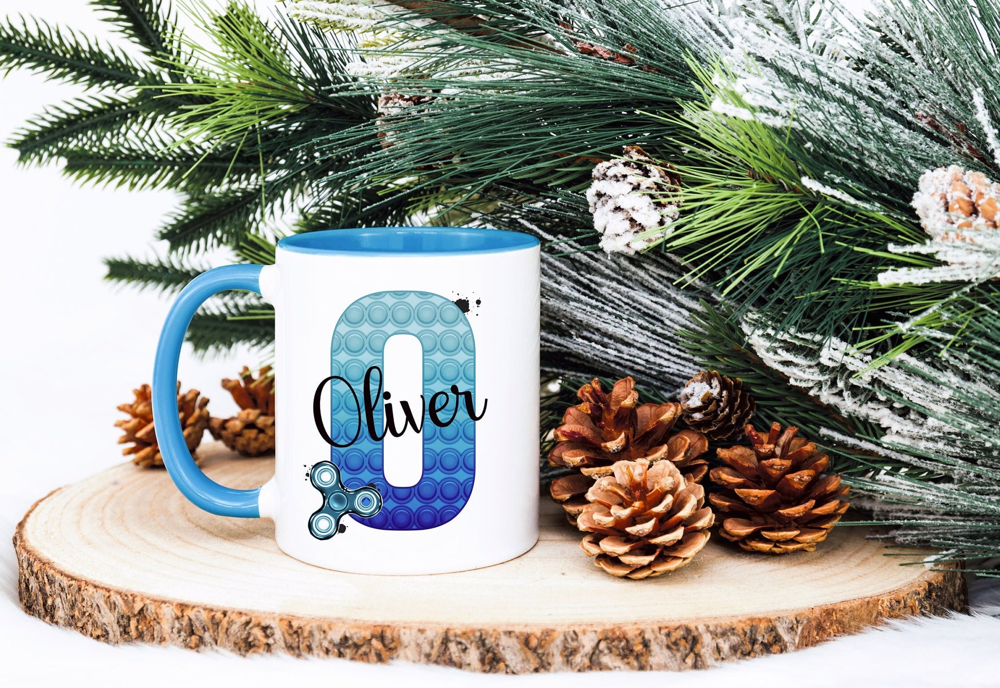 Poppit Fidget Toy Mug, Personalised Fidget Themed Initial Mug, Sensory Poppit Personalised Cup, Blue Fidget Initial Mug