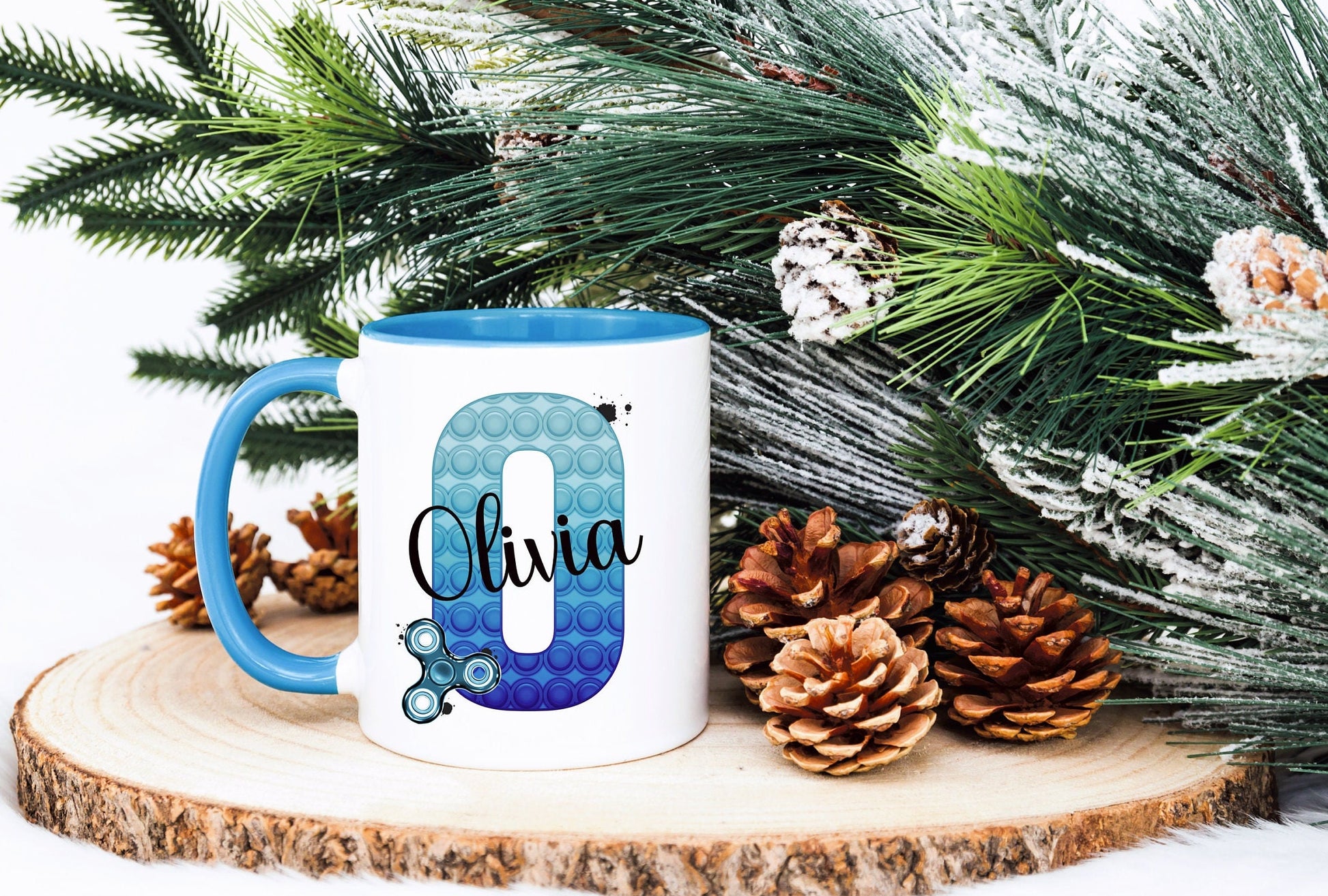 Poppit Fidget Toy Mug, Personalised Fidget Themed Initial Mug, Sensory Poppit Personalised Cup, Blue Fidget Initial Mug