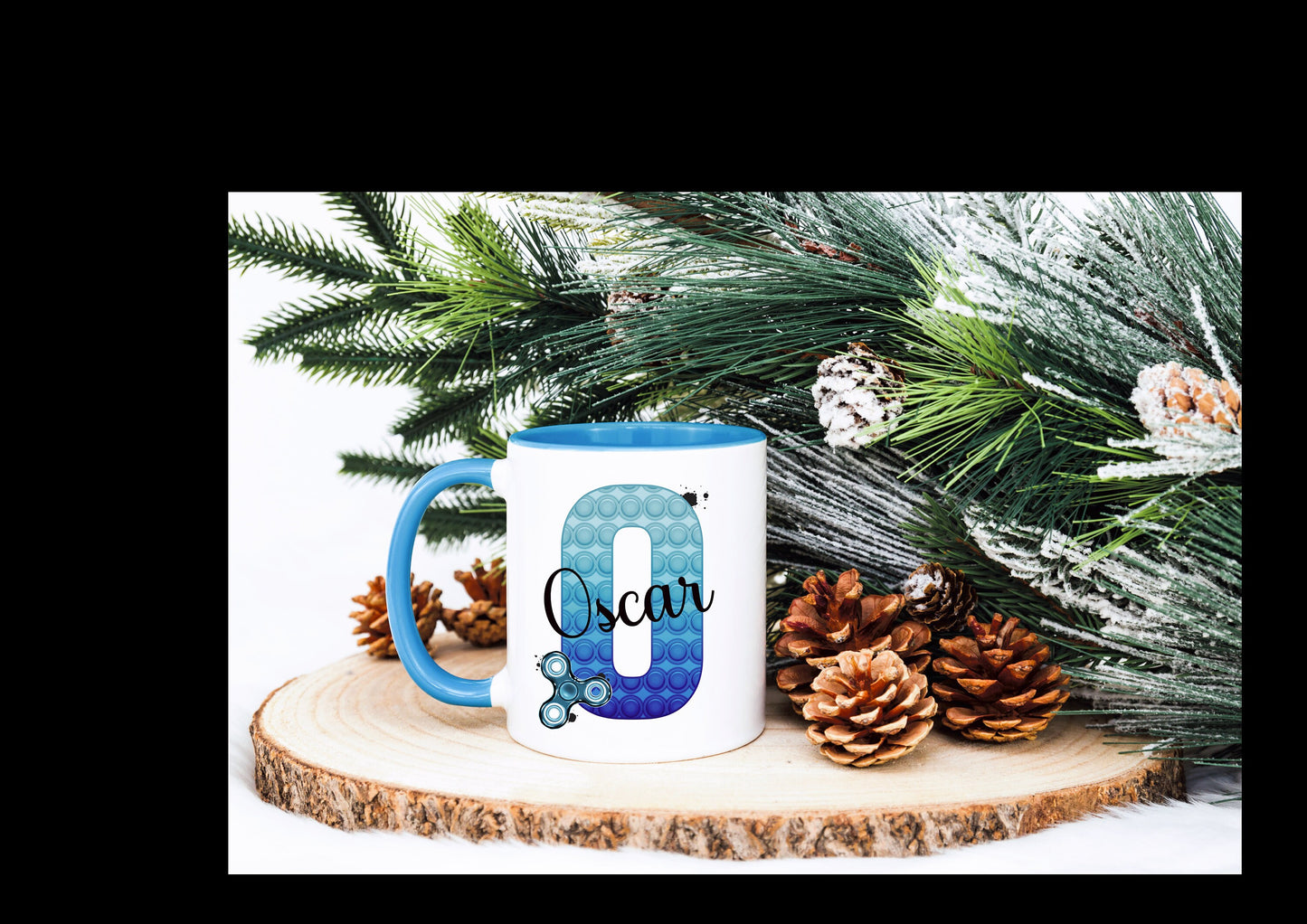 Poppit Fidget Toy Mug, Personalised Fidget Themed Initial Mug, Sensory Poppit Personalised Cup, Blue Fidget Initial Mug