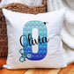 Poppit Cushion Gift, Blue Initial Poppit Fidget Toy Personalised Cushion Gift