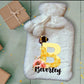Personalised Hot Water Bottle, Bee Design Hot Water Bottle, Deluxe Fluffy Cover