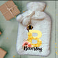 Personalised Hot Water Bottle, Bee Design Hot Water Bottle, Deluxe Fluffy Cover