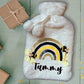 Personalised Hot Water Bottle, Bee Rainbow Design Hot Water Bottle, Personalised Gifts, Deluxe Fluffy Cover