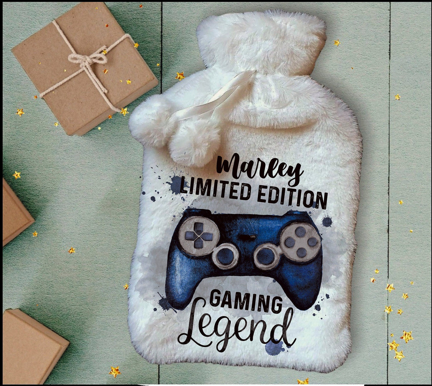 Personalised Hot Water Bottle, Gamer Design Hot Water Bottle, Gaming Legend Hot Water Bottle, Deluxe Fluffy Cover