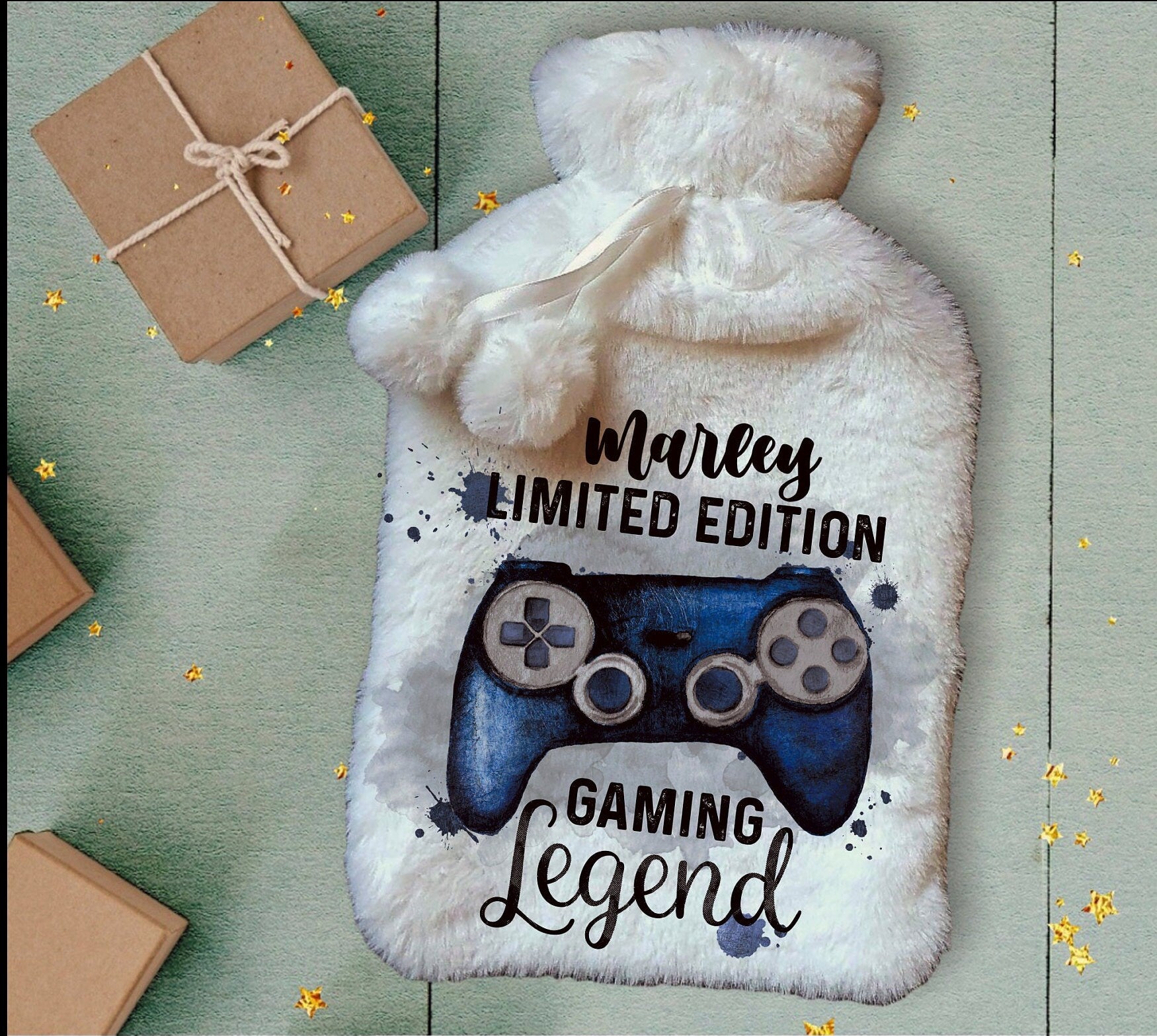 Personalised Hot Water Bottle, Gamer Design Hot Water Bottle, Gaming Legend Hot Water Bottle, Deluxe Fluffy Cover