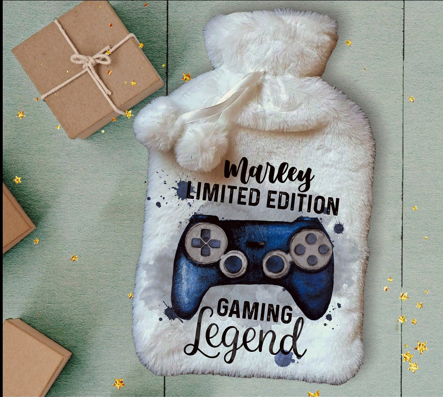 Personalised Hot Water Bottle, Gamer Design Hot Water Bottle, Gaming Legend Hot Water Bottle, Deluxe Fluffy Cover