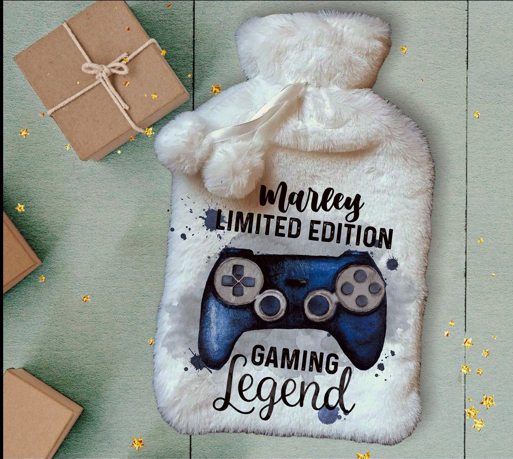 Personalised Hot Water Bottle, Gamer Design Hot Water Bottle, Gaming Legend Hot Water Bottle, Deluxe Fluffy Cover