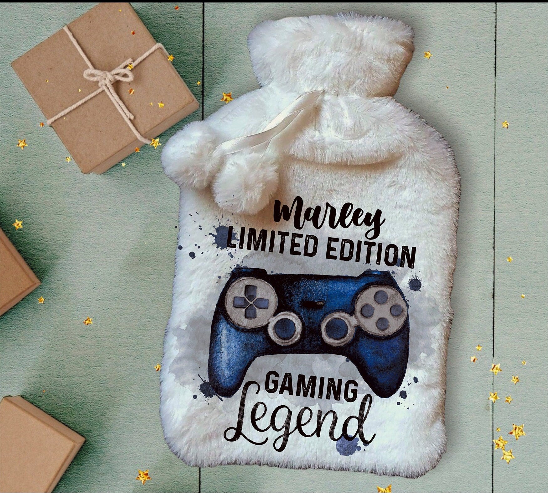 Personalised Hot Water Bottle, Gamer Design Hot Water Bottle, Gaming Legend Hot Water Bottle, Deluxe Fluffy Cover