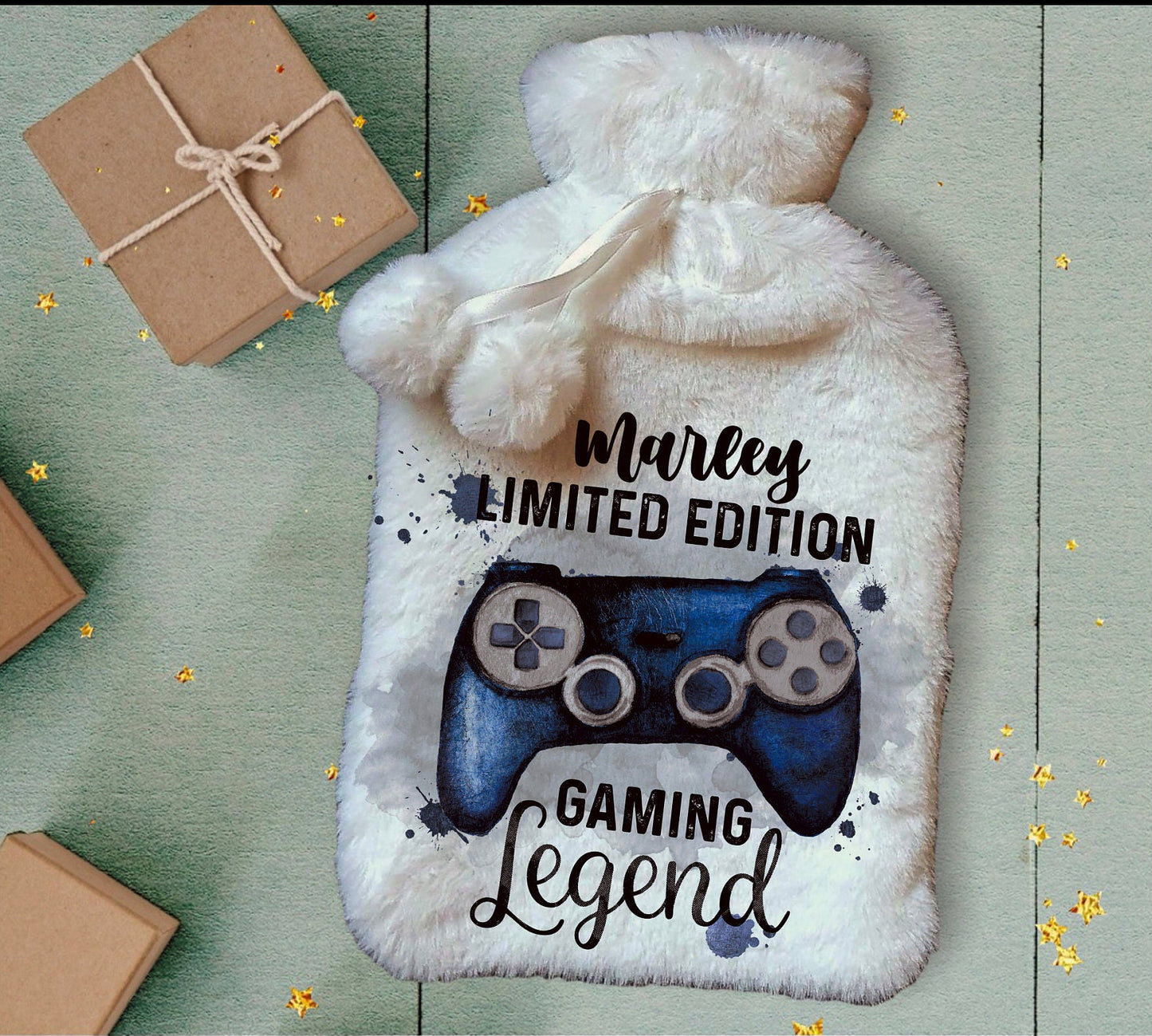Personalised Hot Water Bottle, Gamer Design Hot Water Bottle, Gaming Legend Hot Water Bottle, Deluxe Fluffy Cover