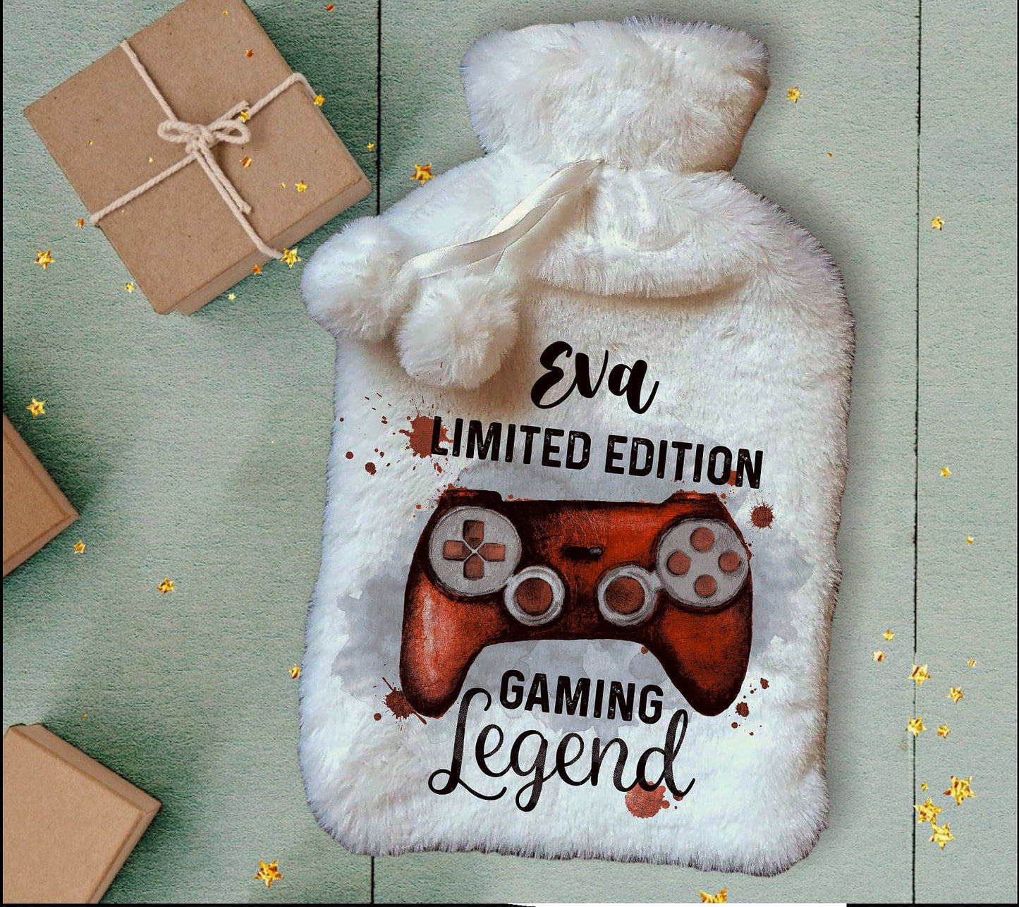 Personalised Hot Water Bottle, Gamer Design Hot Water Bottle, Gaming Legend Hot Water Bottle, Deluxe Fluffy Cover