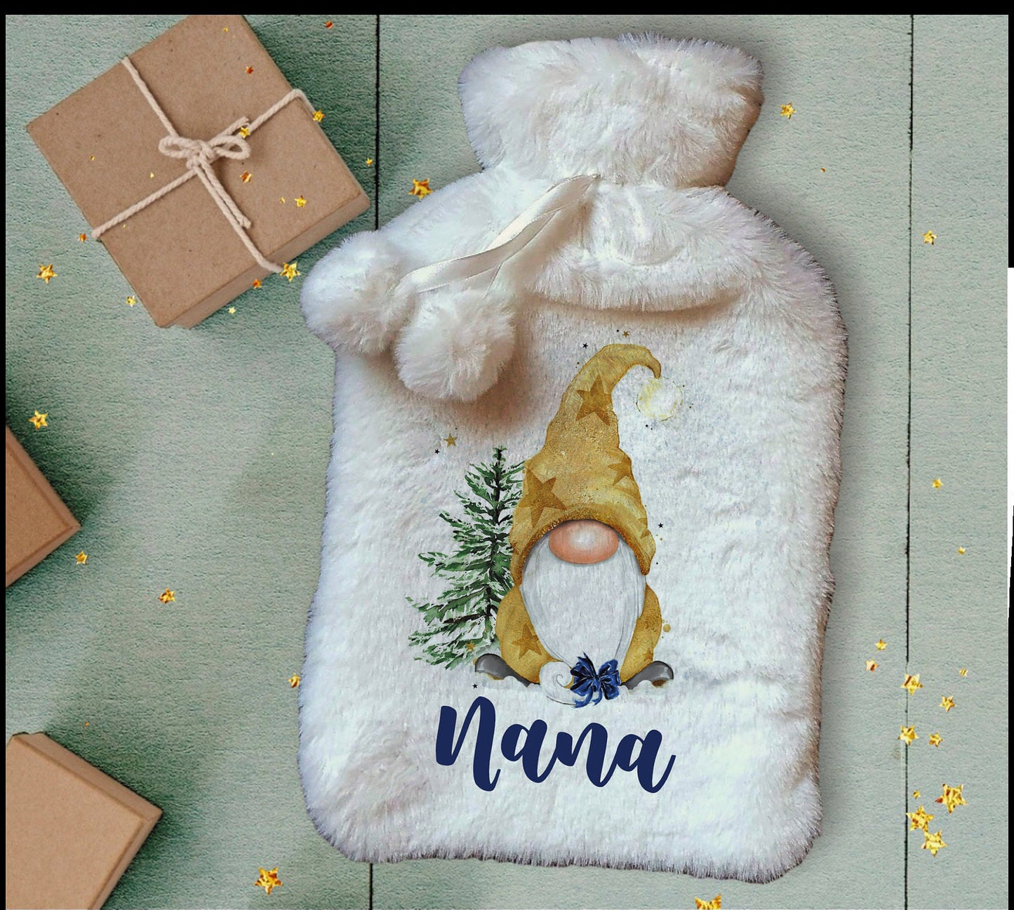 Personalised Hot Water Bottle, Gonk Personalised Hot Water Bottle, Gnome Hot Water Bottle, Christmas Hot Water Bottle Gift