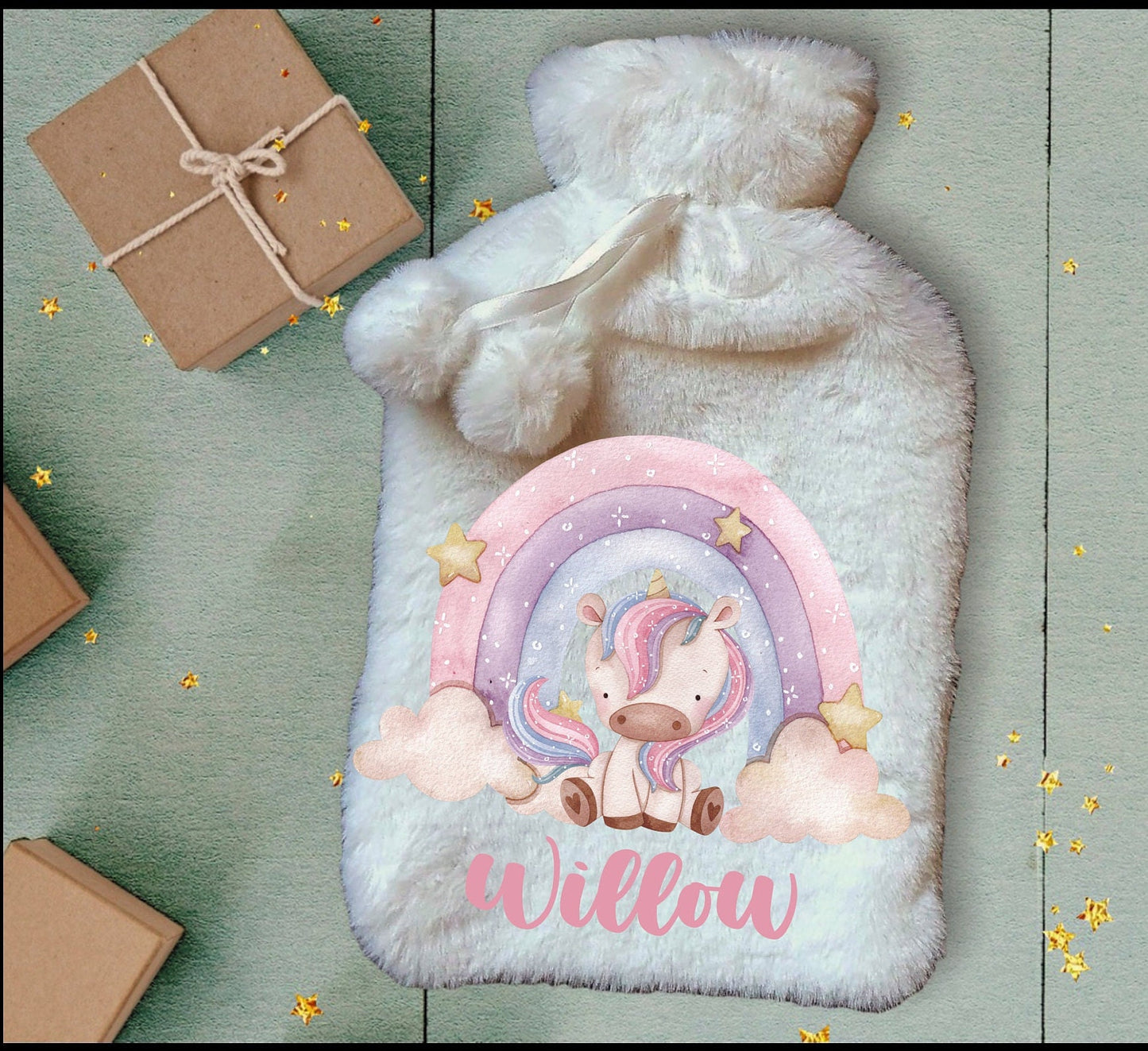 Personalised Hot Water Bottle, Unicorn Personalised Hot Water Bottle, Unicorn Rainbow Hot Water Bottle, Christmas Hot Water Bottle Gift