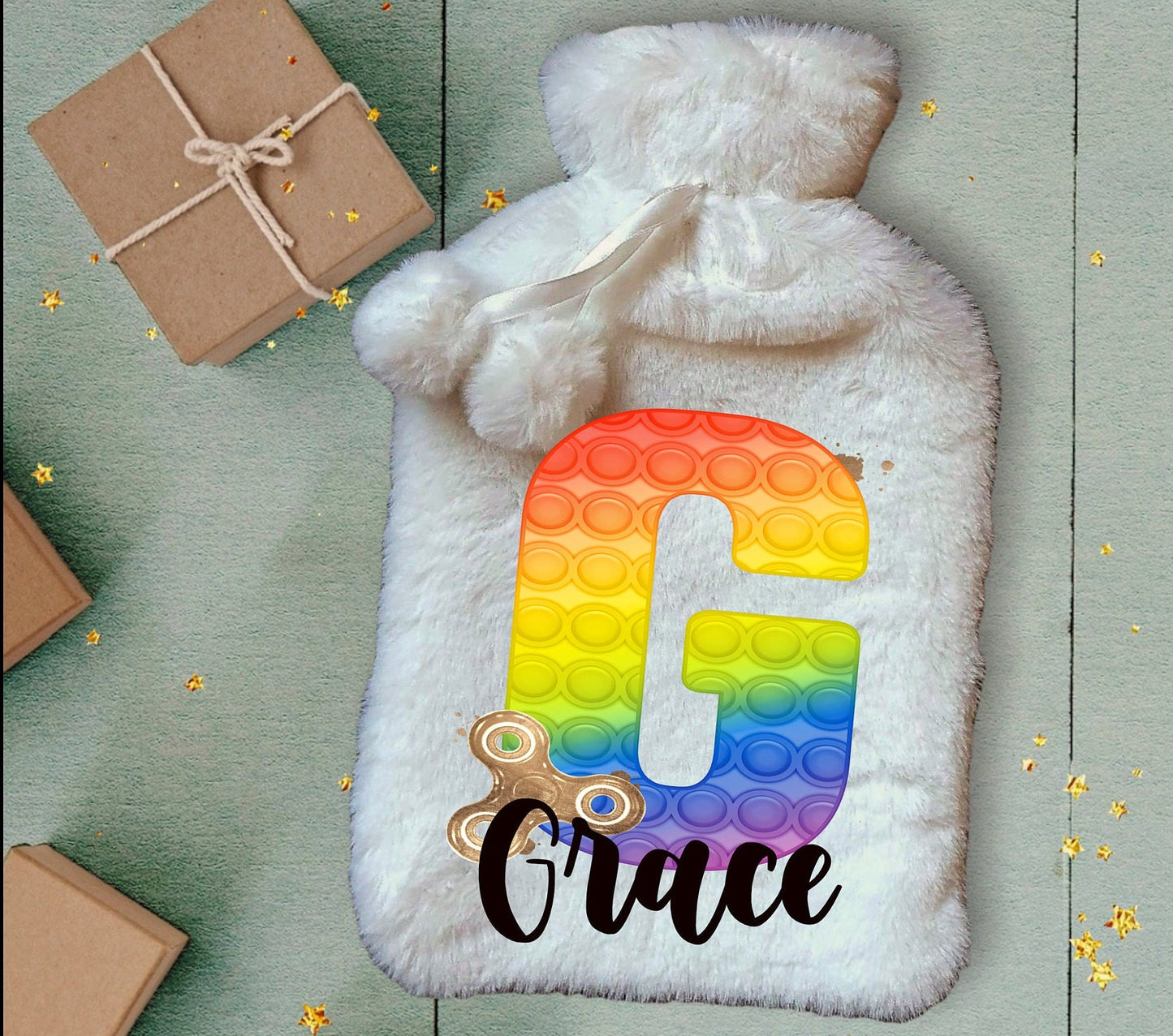 Personalised Hot Water Bottle, Poppit Personalised Hot Water Bottle, Fidget Hot Water Bottle, Christmas Hot Water Bottle, Sensory Gift Idea
