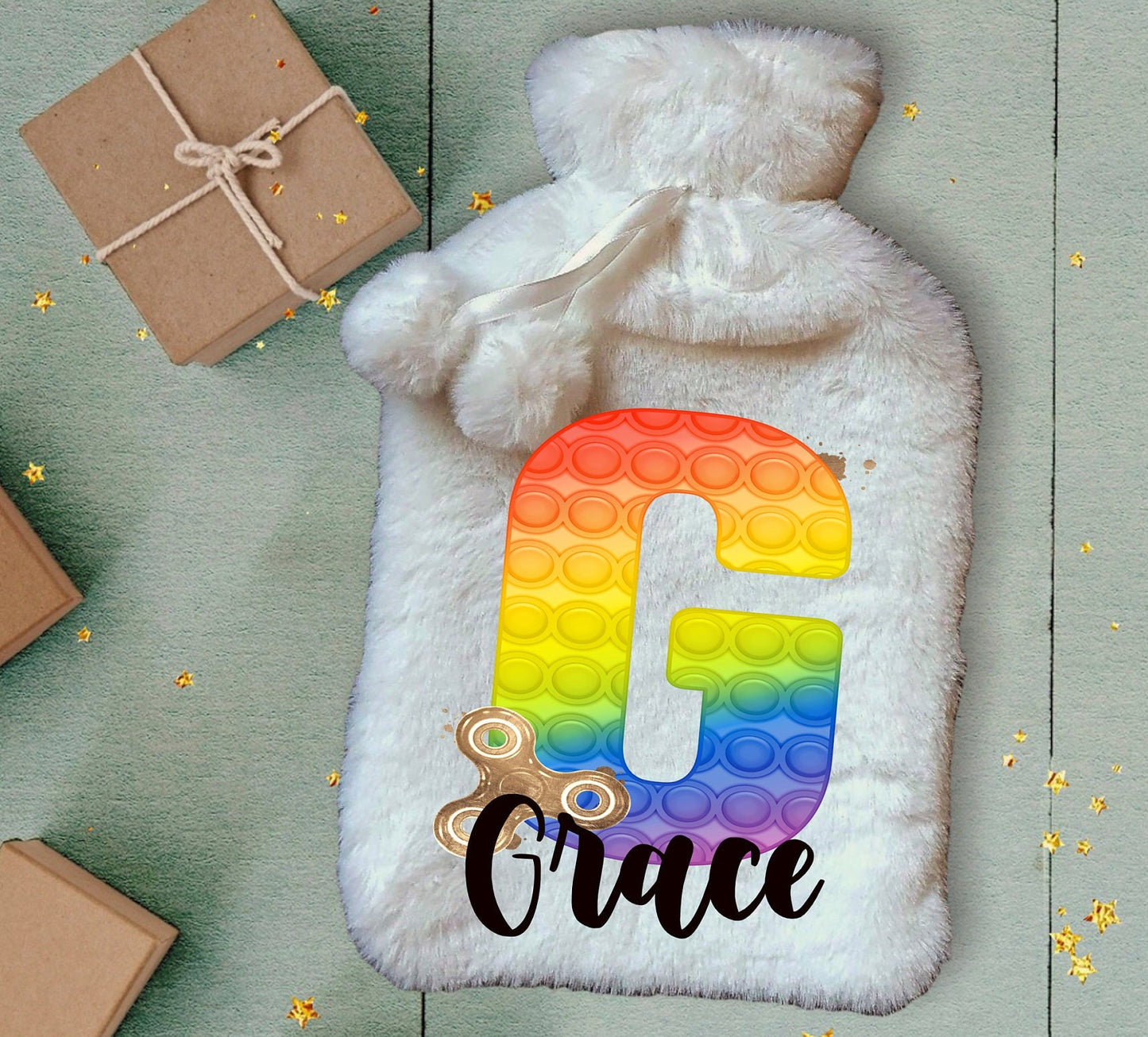 Personalised Hot Water Bottle, Poppit Personalised Hot Water Bottle, Fidget Hot Water Bottle, Christmas Hot Water Bottle, Sensory Gift Idea