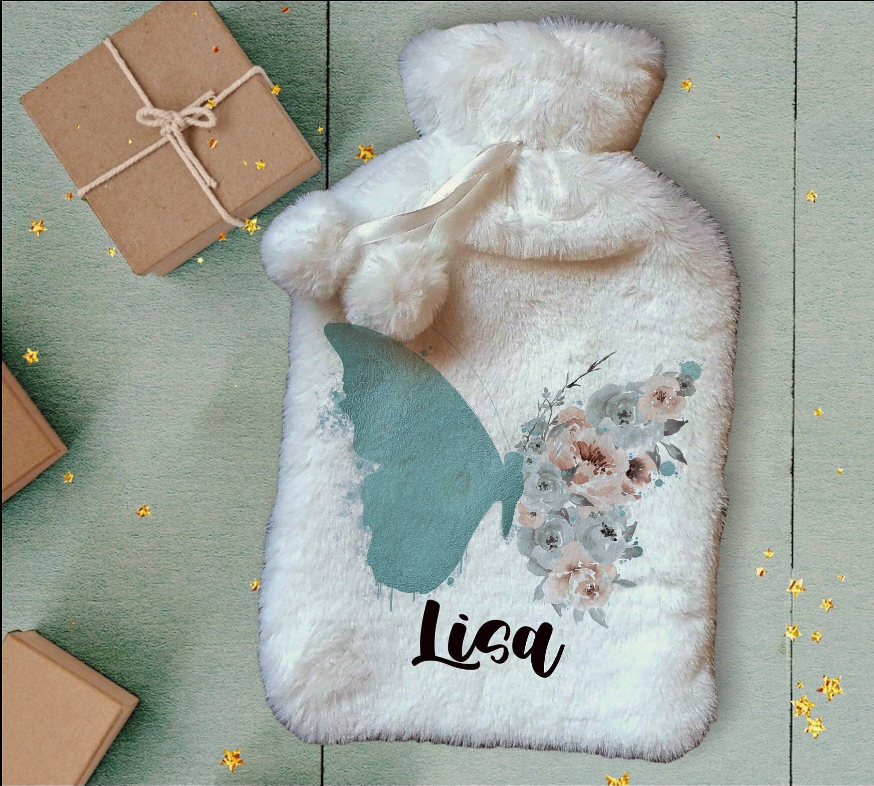 Personalised Hot Water Bottle, Elephant Rainbow Hot Water Bottle, Christmas Gift Idea, Elephant Hot Water bottle, Deluxe Fluffy Cover