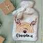 Personalised Hot Water Bottle, Reindeer Rainbow Hot Water Bottle, Christmas Gift Idea, Reinbow Hot Water bottle, Deluxe Fluffy Cover
