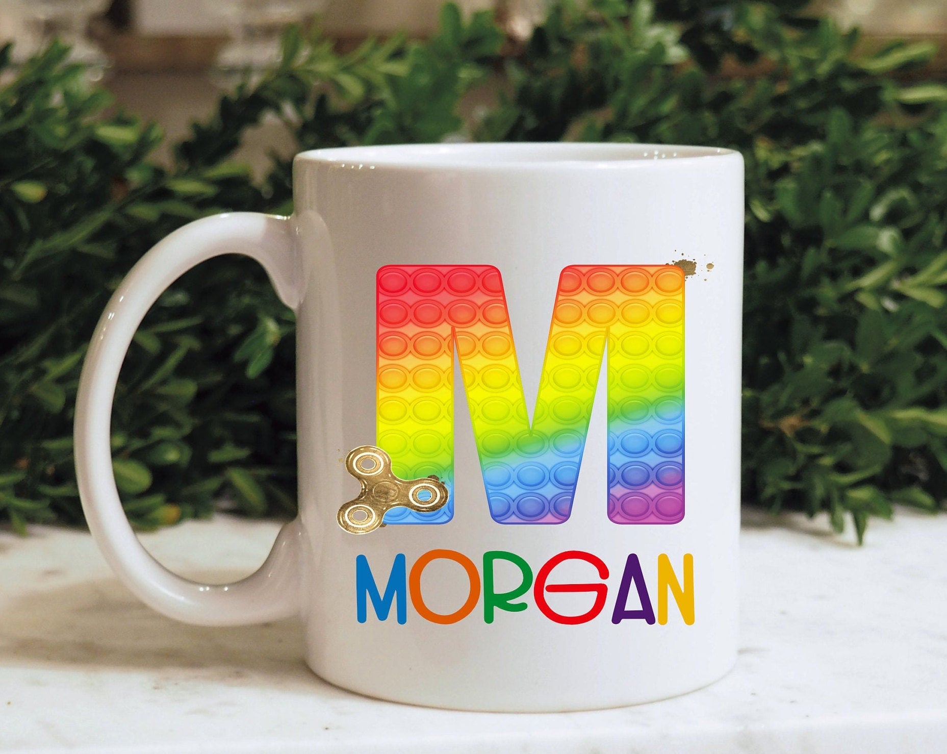 Personalised Poppit Fidget Toy Mug, Personalised Fidget Themed Initial Mug, Sensory Poppit Personalised Cup, Blue Fidget Initial Mug