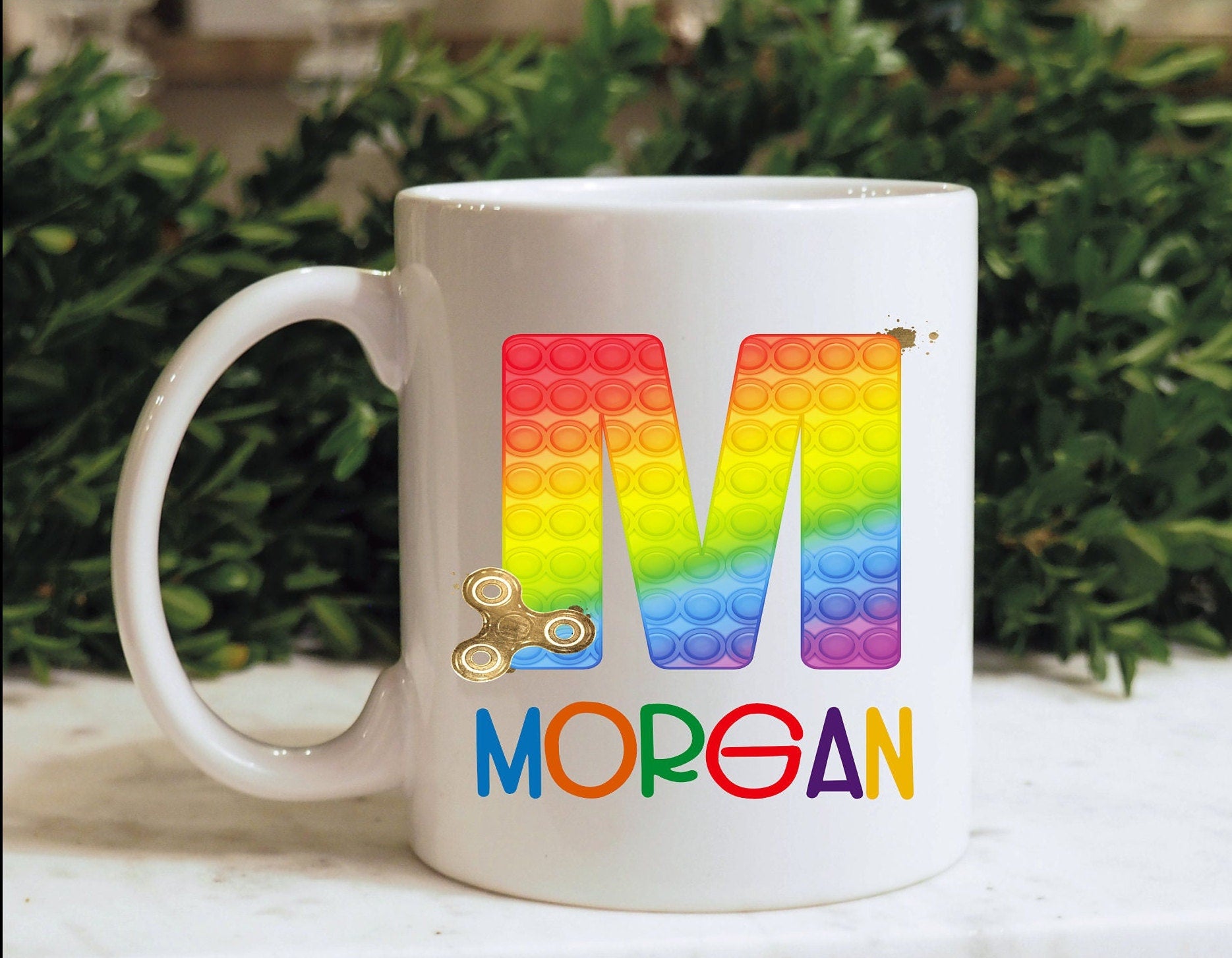 Personalised Poppit Fidget Toy Mug, Personalised Fidget Themed Initial Mug, Sensory Poppit Personalised Cup, Blue Fidget Initial Mug