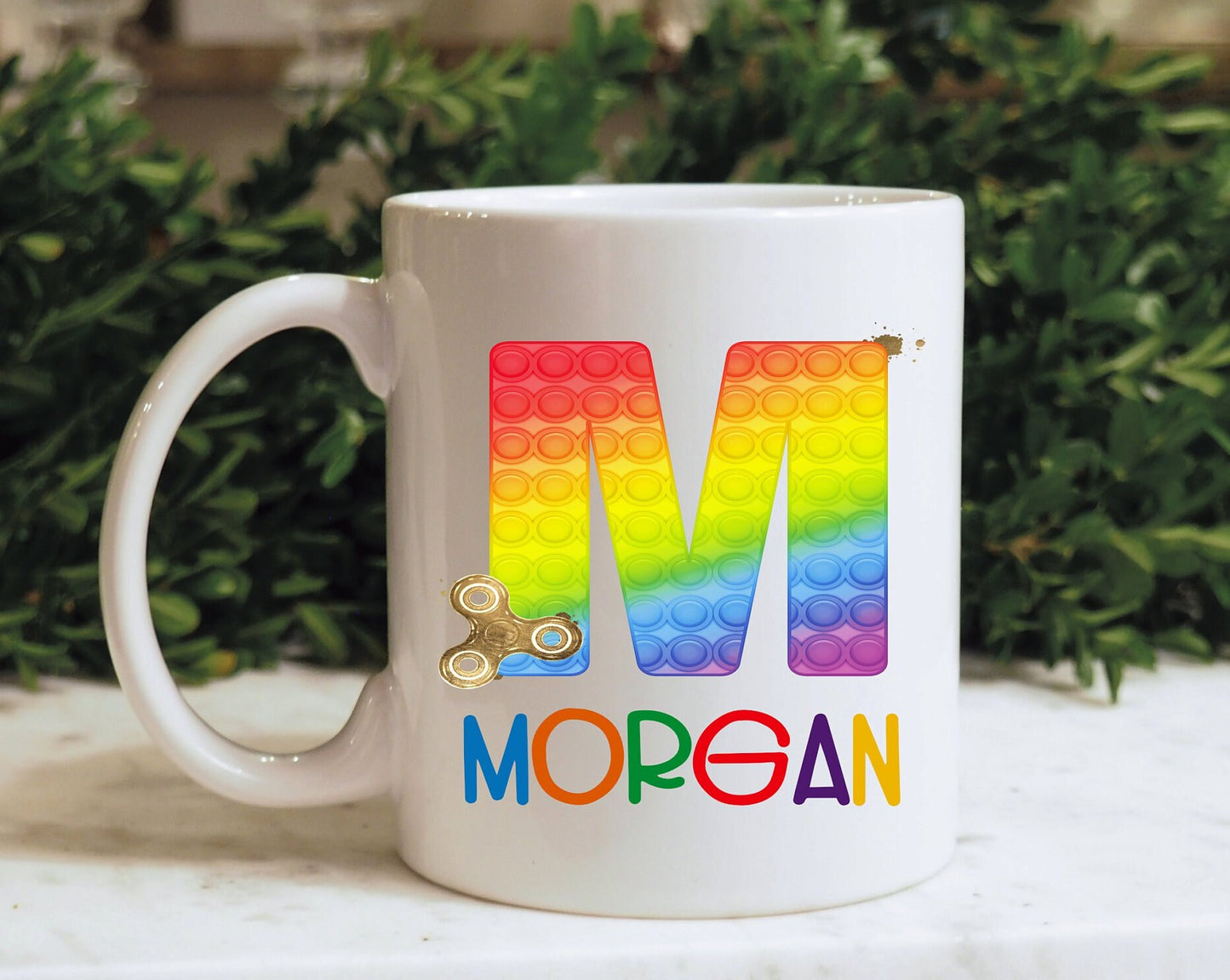 Personalised Poppit Fidget Toy Mug, Personalised Fidget Themed Initial Mug, Sensory Poppit Personalised Cup, Blue Fidget Initial Mug