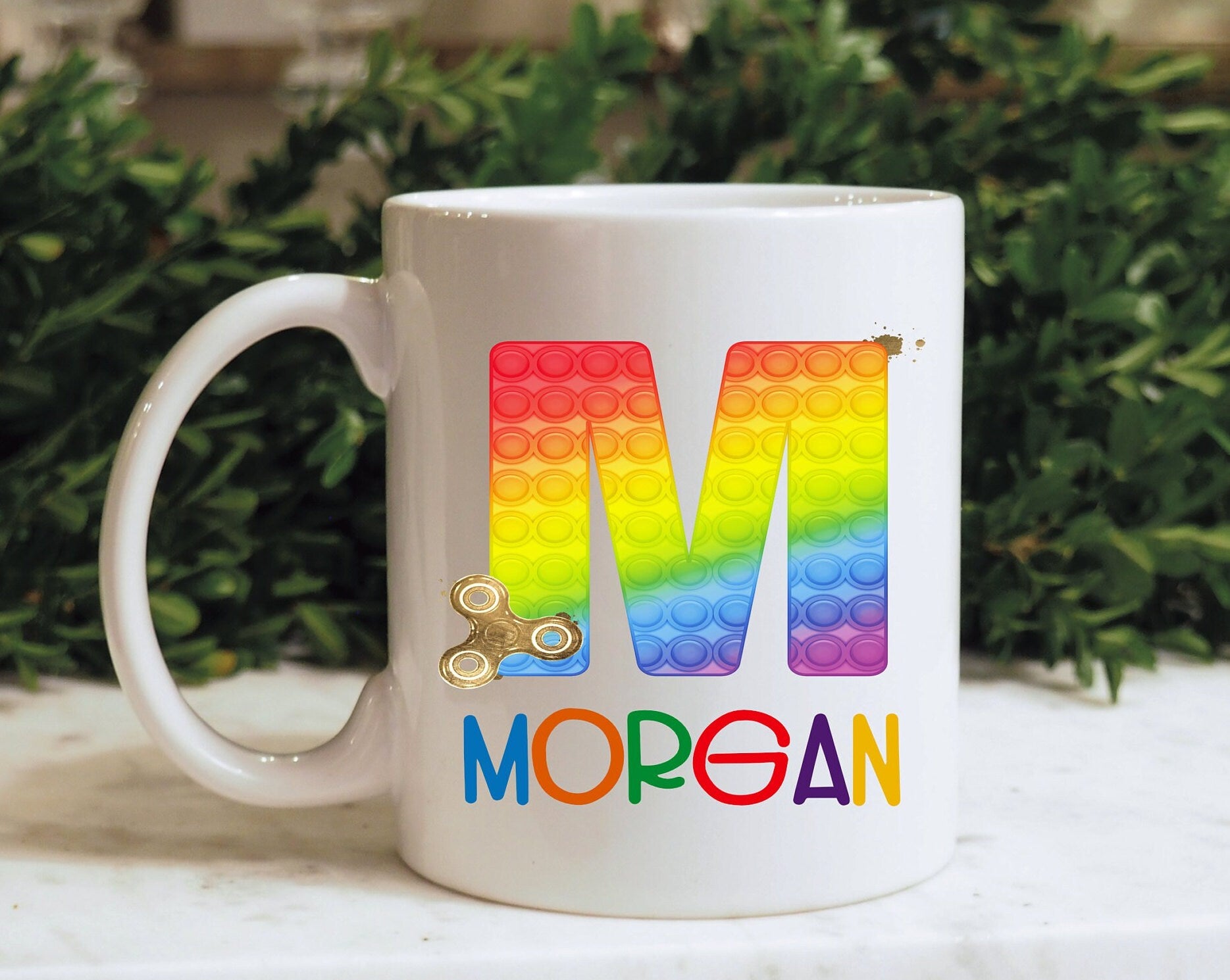 Personalised Poppit Fidget Toy Mug, Personalised Fidget Themed Initial Mug, Sensory Poppit Personalised Cup, Blue Fidget Initial Mug