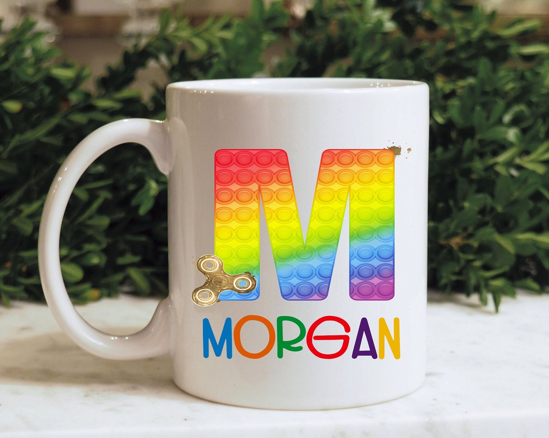 Personalised Poppit Fidget Toy Mug, Personalised Fidget Themed Initial Mug, Sensory Poppit Personalised Cup, Blue Fidget Initial Mug