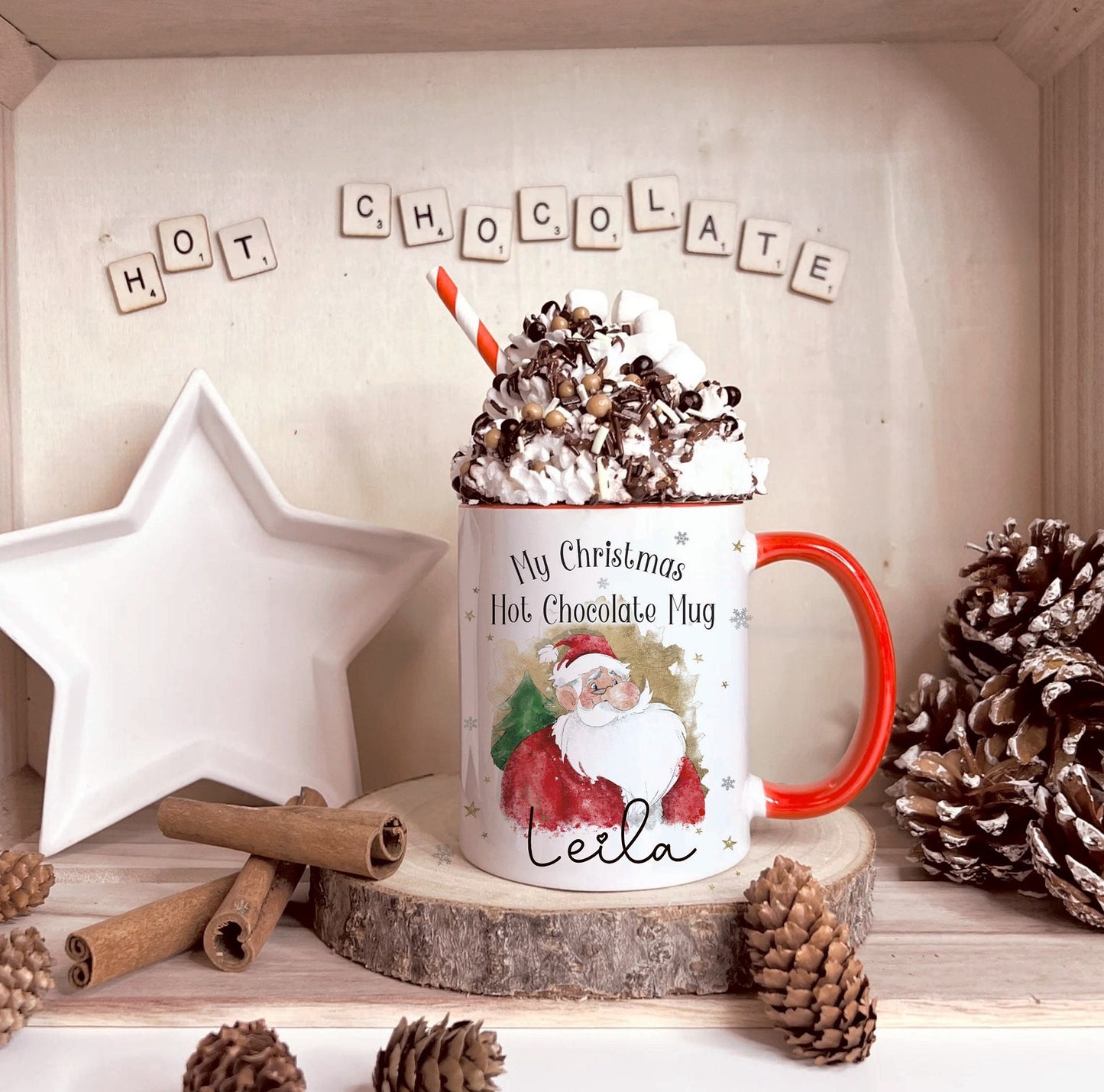Personalised Santa Hot Chocolate Christmas Mug, Father Christmas Hot Chocolate Mug, Christmas Movie Mug,Christmas Hot Chocolate Mug