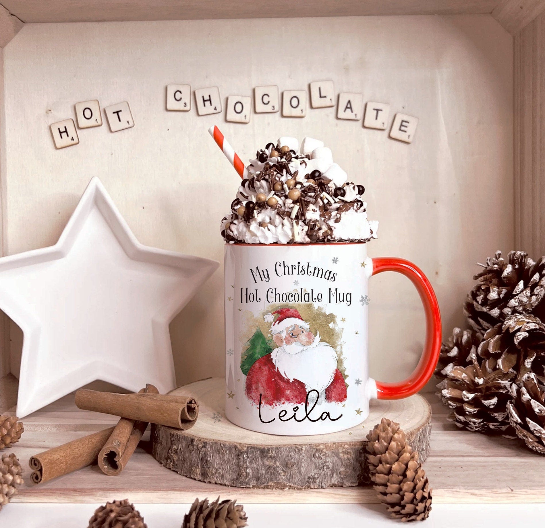 Personalised Santa Hot Chocolate Christmas Mug, Father Christmas Hot Chocolate Mug, Christmas Movie Mug,Christmas Hot Chocolate Mug