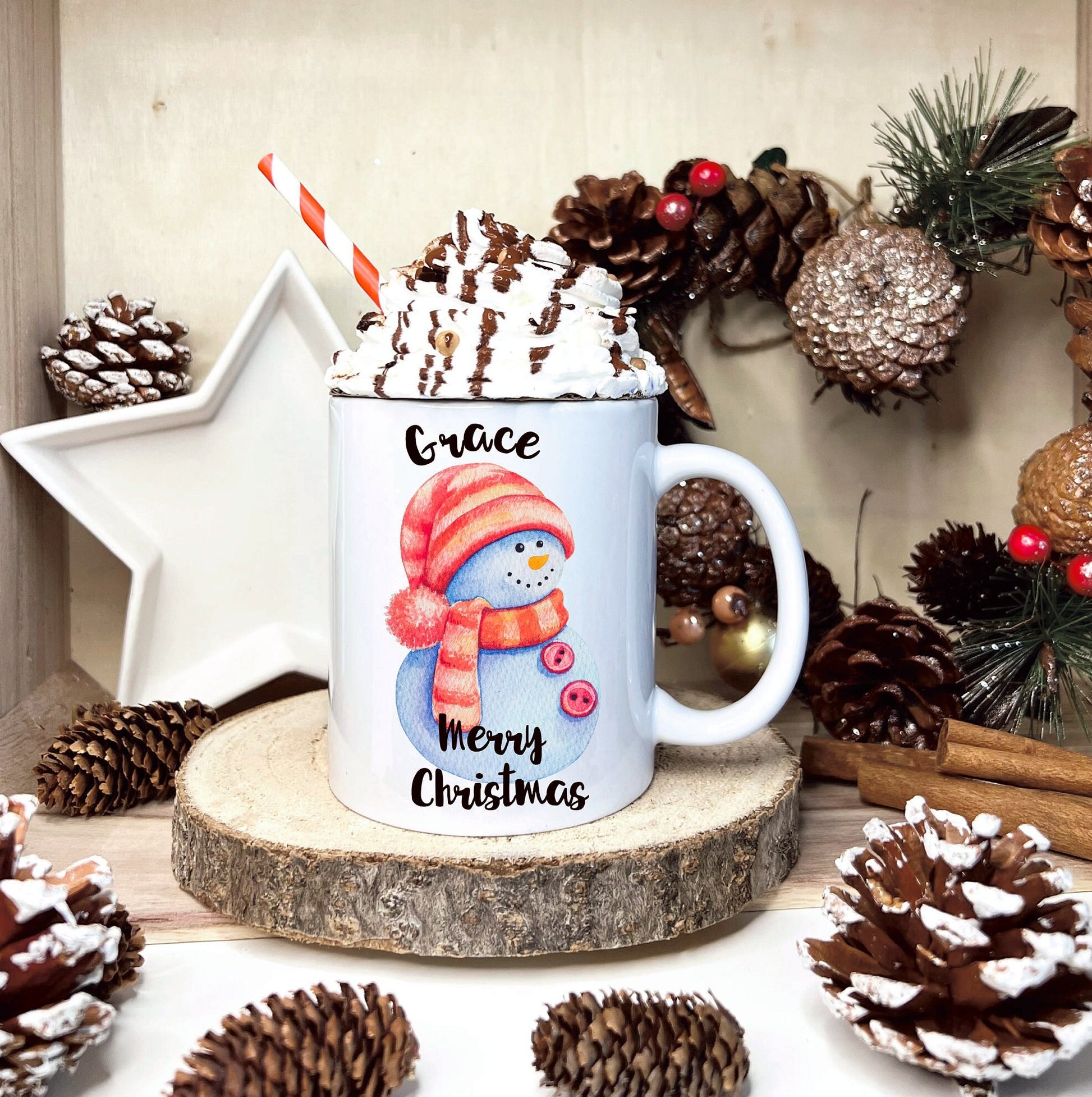 Snowman Christmas Mug, Snowman Hot Chocolate Christmas Mug