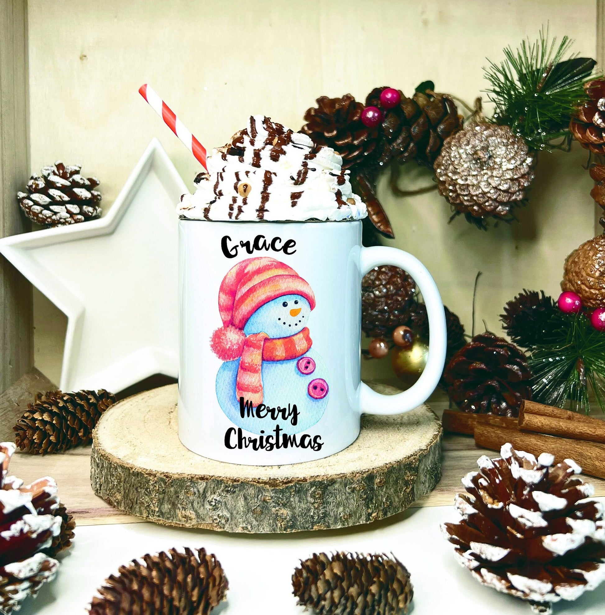 Snowman Christmas Mug, Snowman Hot Chocolate Christmas Mug