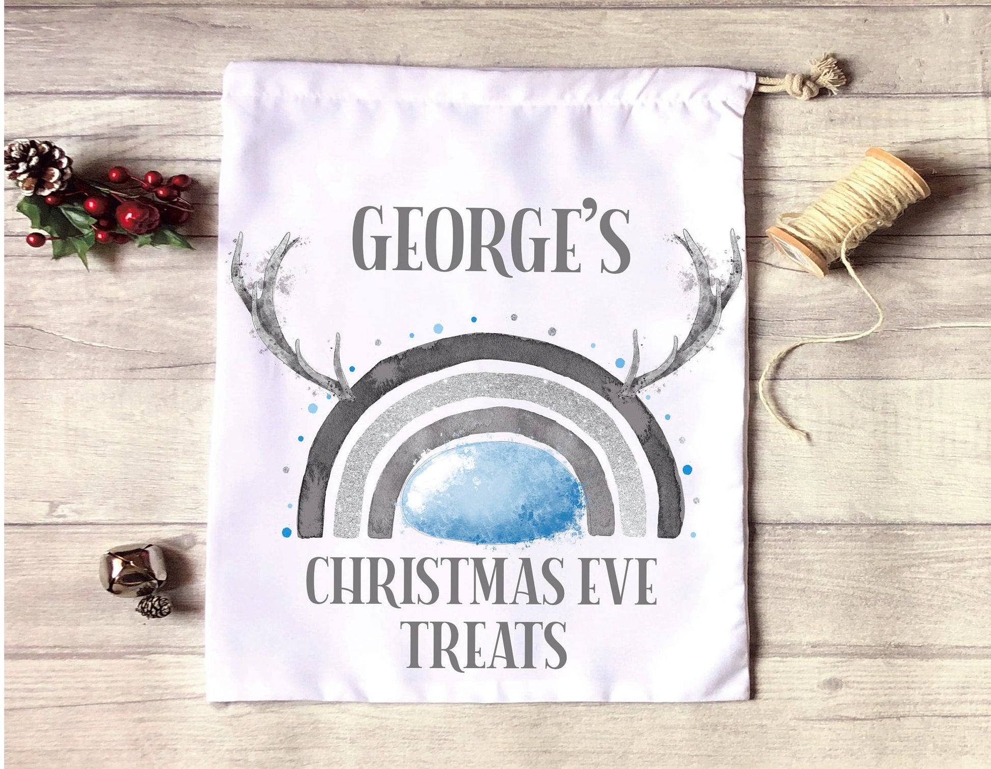 Christmas Eve Treat Bag, Personalised Xmas Eve Goodies Bag, Twas The Night Before Christmas Family Treat Bag, Reindeer Red Nose Xmas Eve Bag