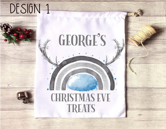 Christmas Eve Treat Bag, Personalised Xmas Eve Goodies Bag, Twas The Night Before Christmas Family Treat Bag, Reindeer Blue Nose Xmas Bag