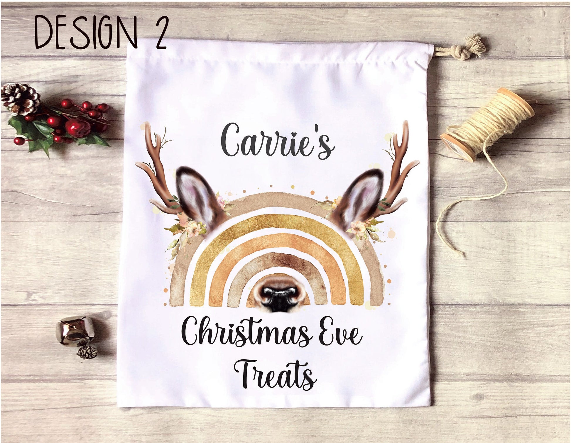 Personalised Xmas Eve Gonk Bag, Christmas Eve Treat Bag, Personalised Xmas Eve Goodies Bag, Gonk Design Christmas Eve Bag, Gnome Xmas Sack