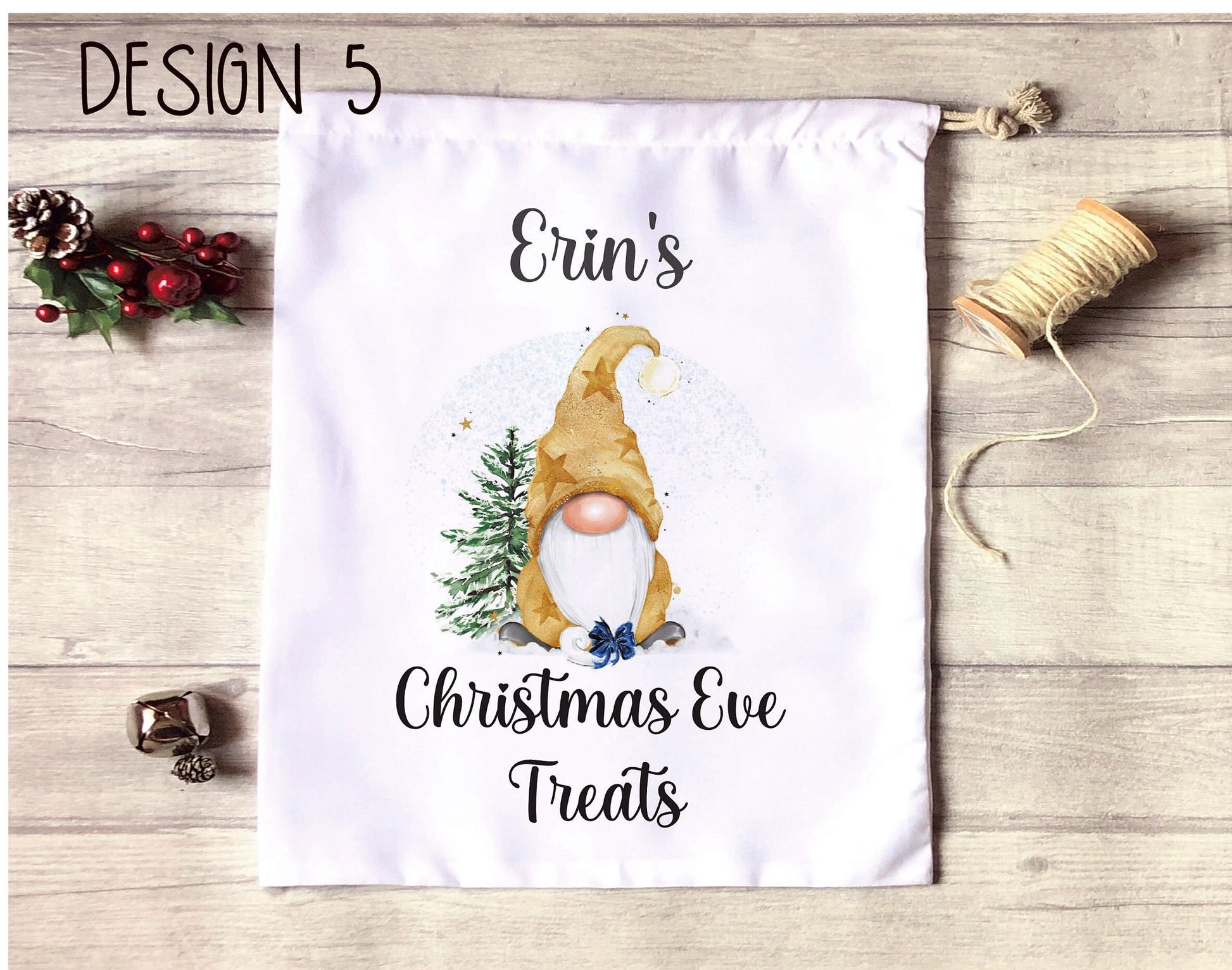 Personalised Xmas Eve Gonk Bag, Christmas Eve Treat Bag, Personalised Xmas Eve Goodies Bag, Gonk Design Christmas Eve Bag, Gnome Xmas Sack