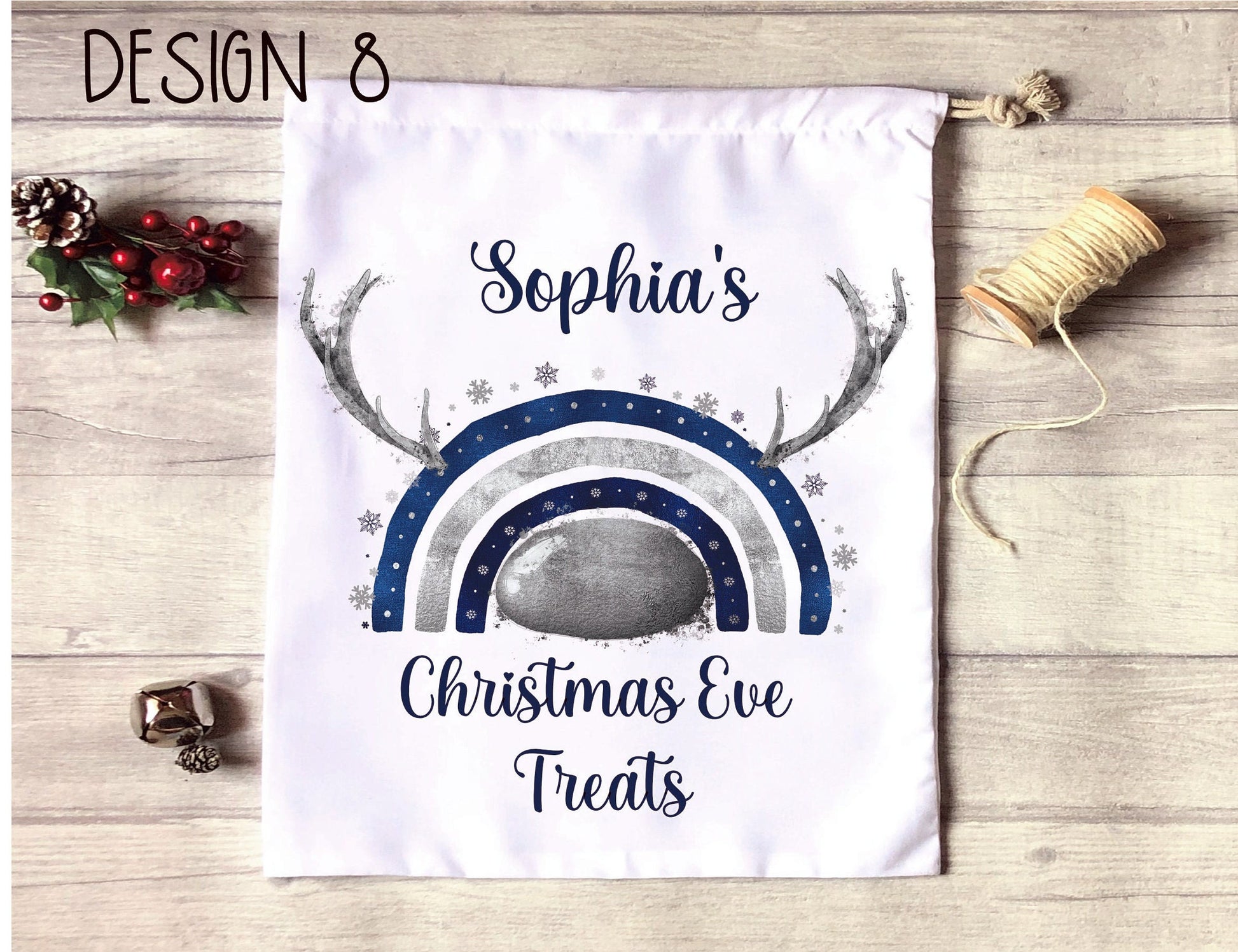 Christmas Eve Treat Bag, Personalised Xmas Eve Goodies Bag, Twas The Night Before Christmas Family Treat Bag, Reindeer Red Nose Xmas Eve Bag